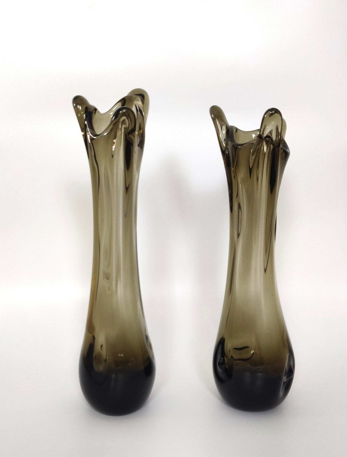 Pair Of Italian Vintage Smoked Glass Vases, Mid Century Murano Handmade Tall Glass Vases photo furniture