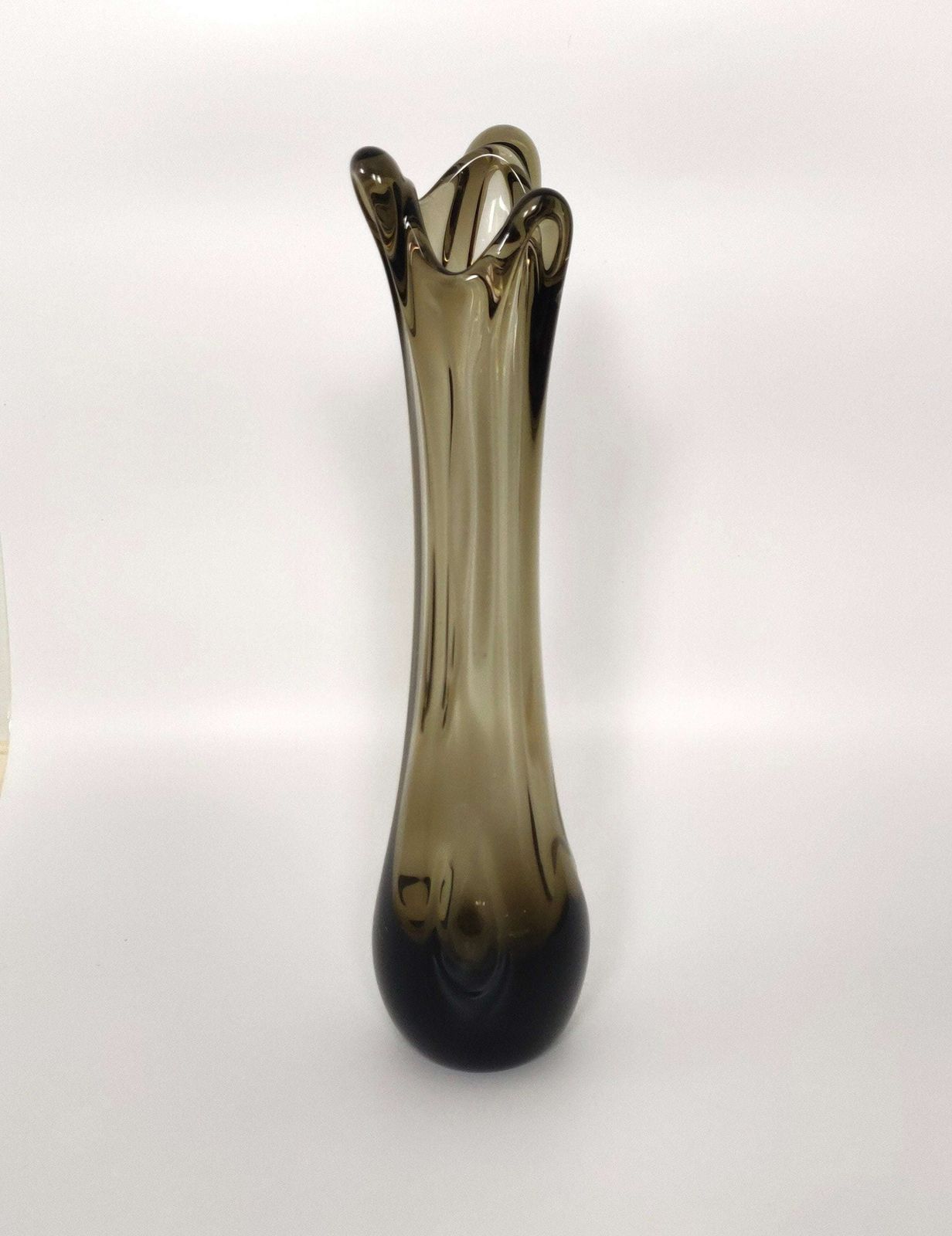 Pair Of Italian Vintage Smoked Glass Vases, Mid Century Murano Handmade Tall Glass Vases photo Home Decor