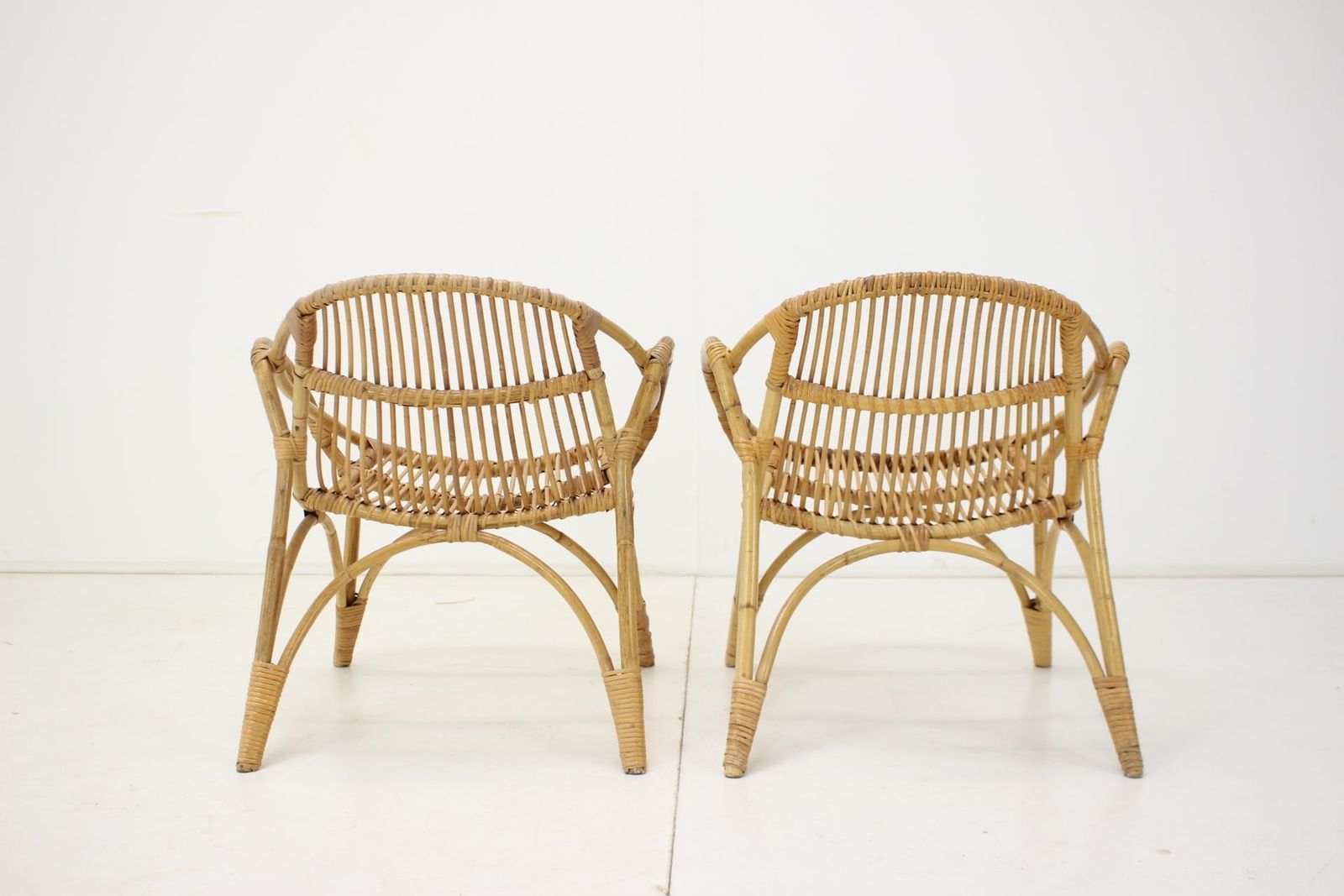 1960s Pair Of Alan Fuchs Rattan Lounge Chairs, Czechoslovakia photo Furniture