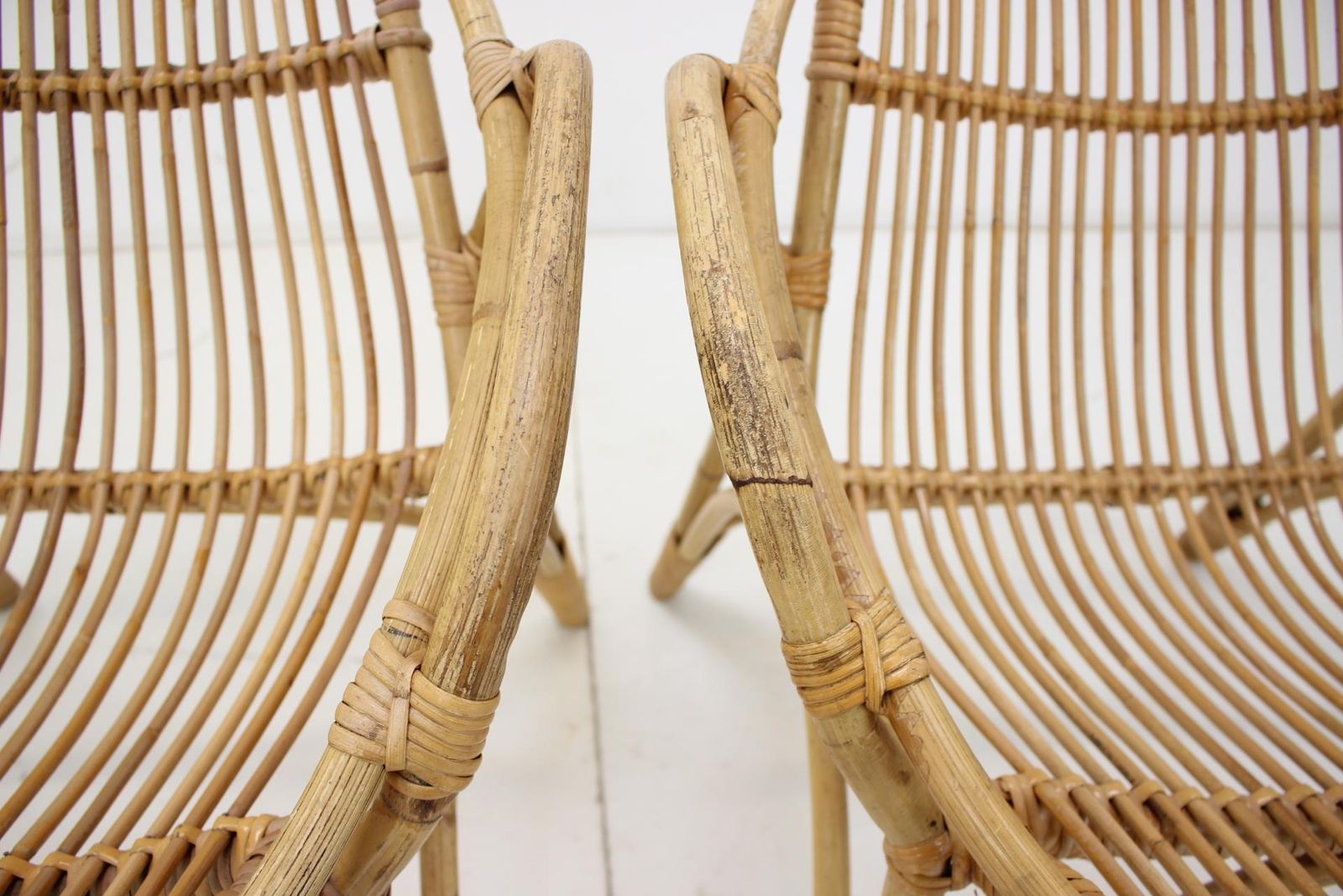photo for sale 1960s Pair Of Alan Fuchs Rattan Lounge Chairs, Czechoslovakia