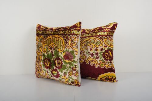 Set Of Two Vintage Velvet Cushion Cover, Pair Tribal Ethnic Pillow Case photo for sale