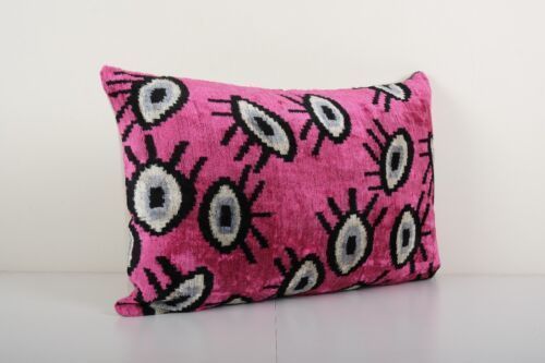 Ikat Eye Pink Pillow Cover   Silk Pastel Velvet Lumbar Pillow Cover photo Textiles