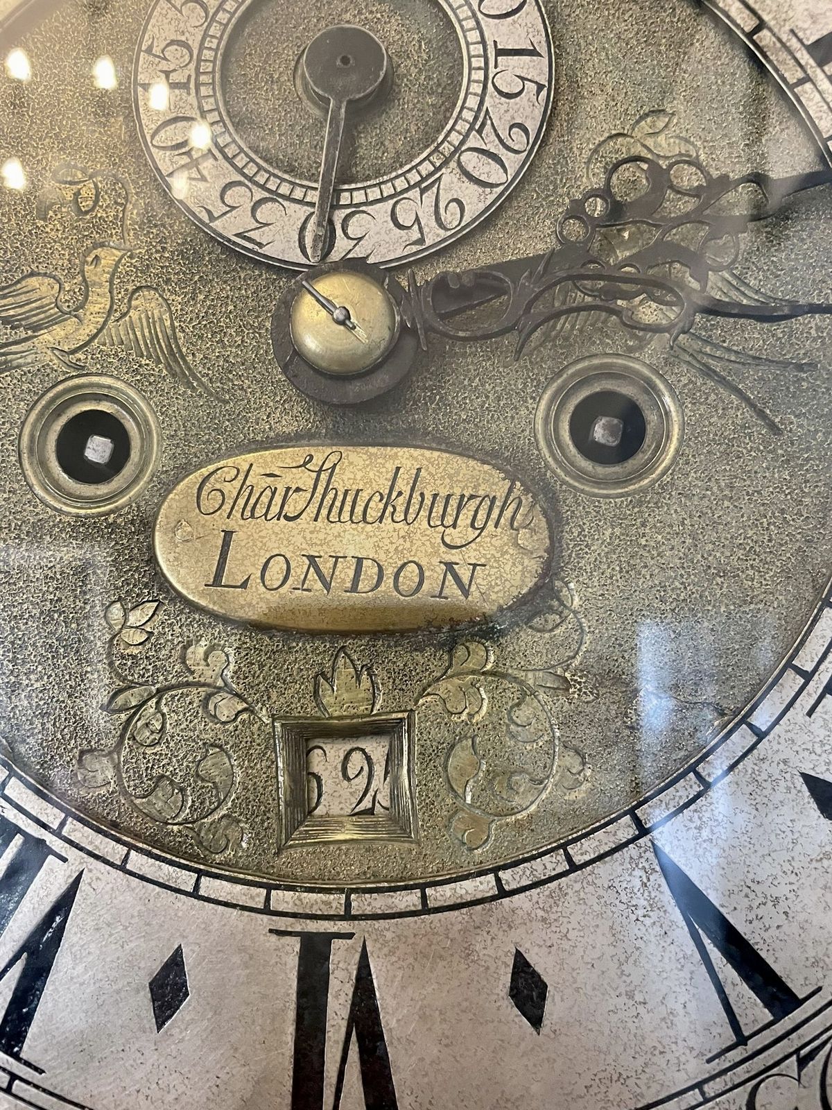 photo furniture Fine Antique Mahogany Longcase Clock Signed Charles Shuckburgh, London
