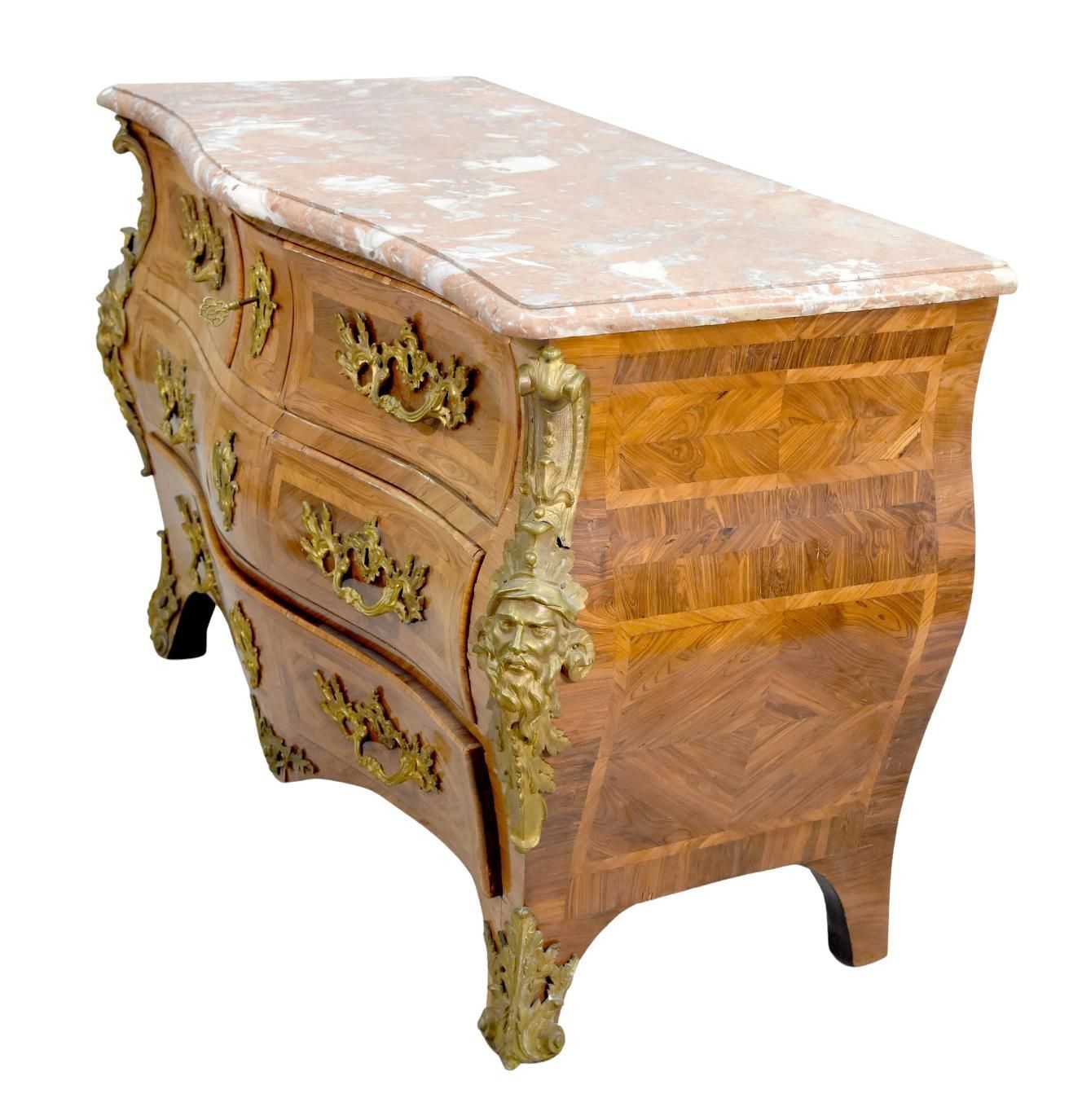 Furniture Chest Of Drawers In Violet Wood & Gilt Bronze Stamped Mondon Xviiith photo