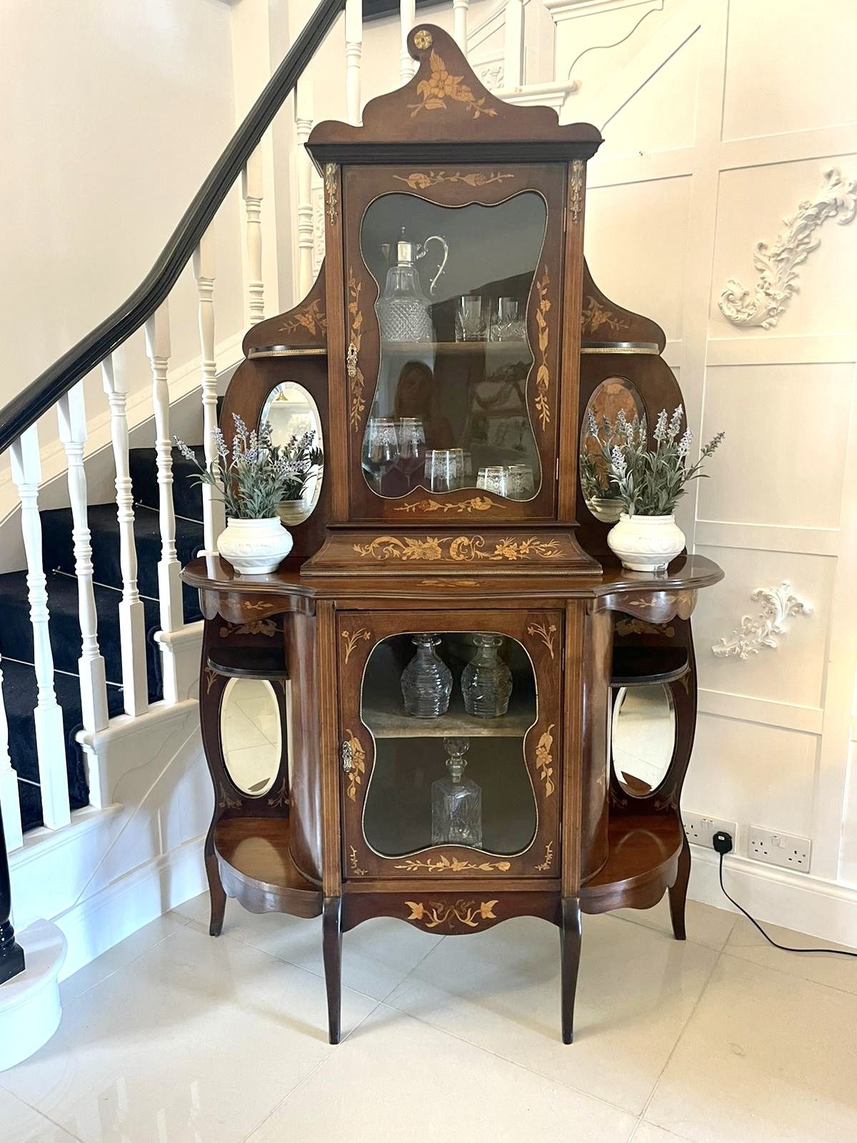 Antique Quality Marquetry Inlaid Mahogany Display Cabinet photo vintage