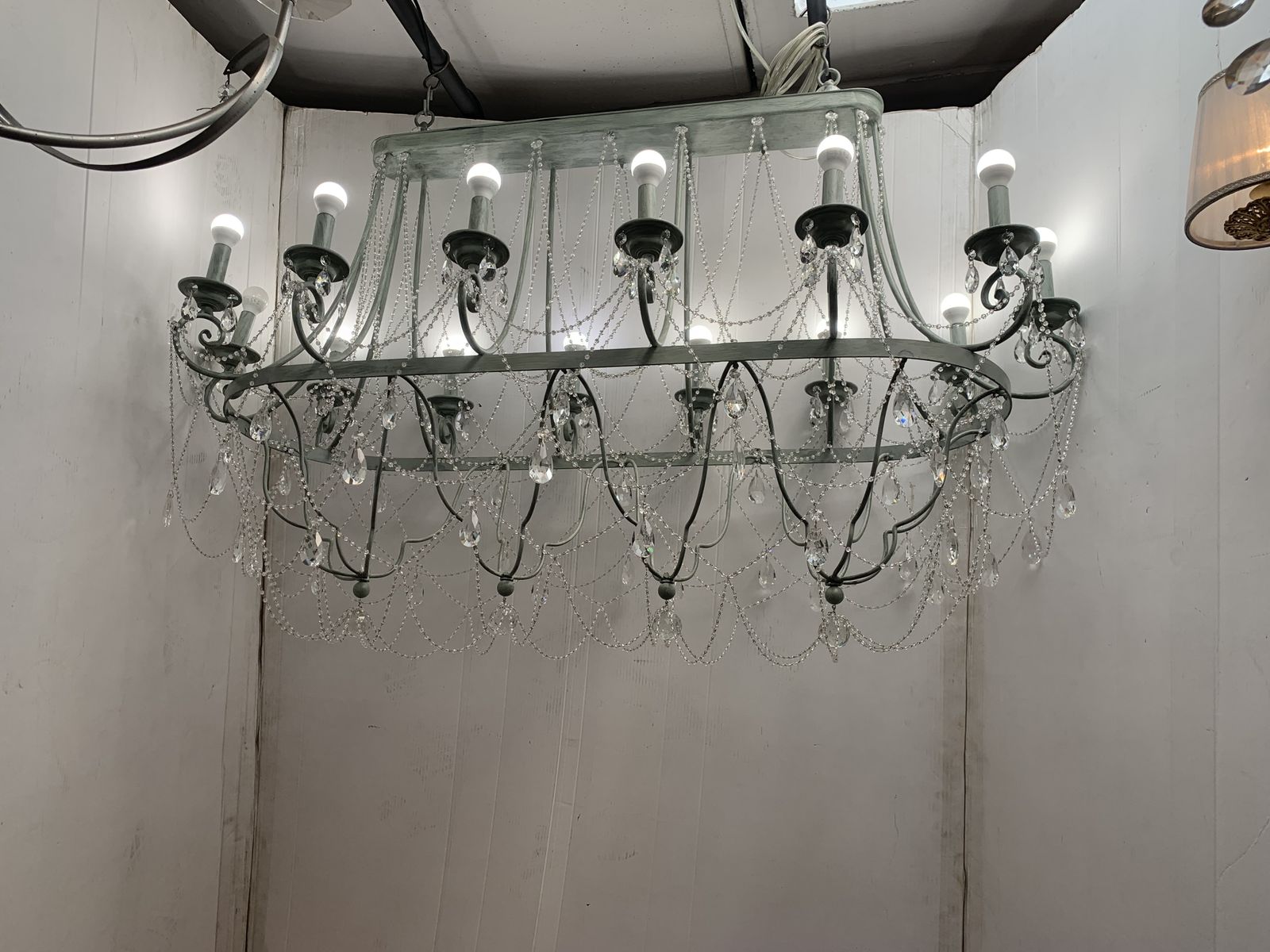 Chandelier In Black Metal, 14 Lights, Wrought Iron Florentine Art Made In Italy photo vinterior