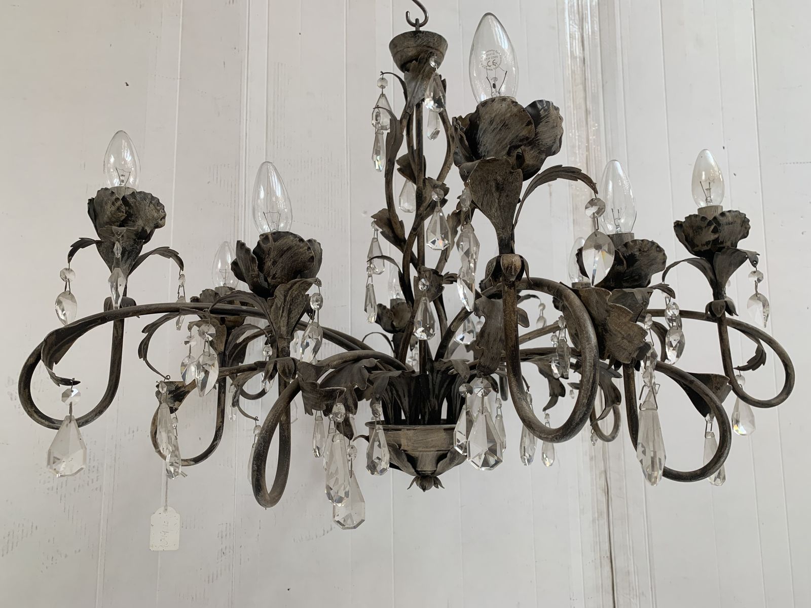 Chandelier In Brown And Gold  Handmade Brushled Metal, 10 Lights, Wrought Iron Florentine Art Made In Italy photo for sale