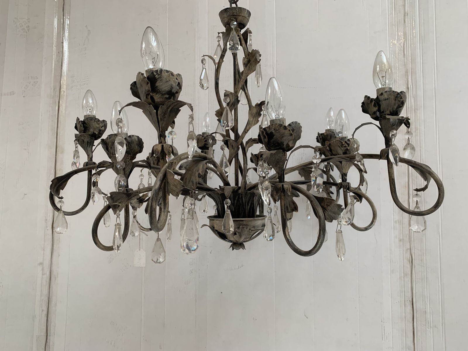 Chandelier In Brown And Gold  Handmade Brushled Metal, 10 Lights, Wrought Iron Florentine Art Made In Italy photo 5952.0