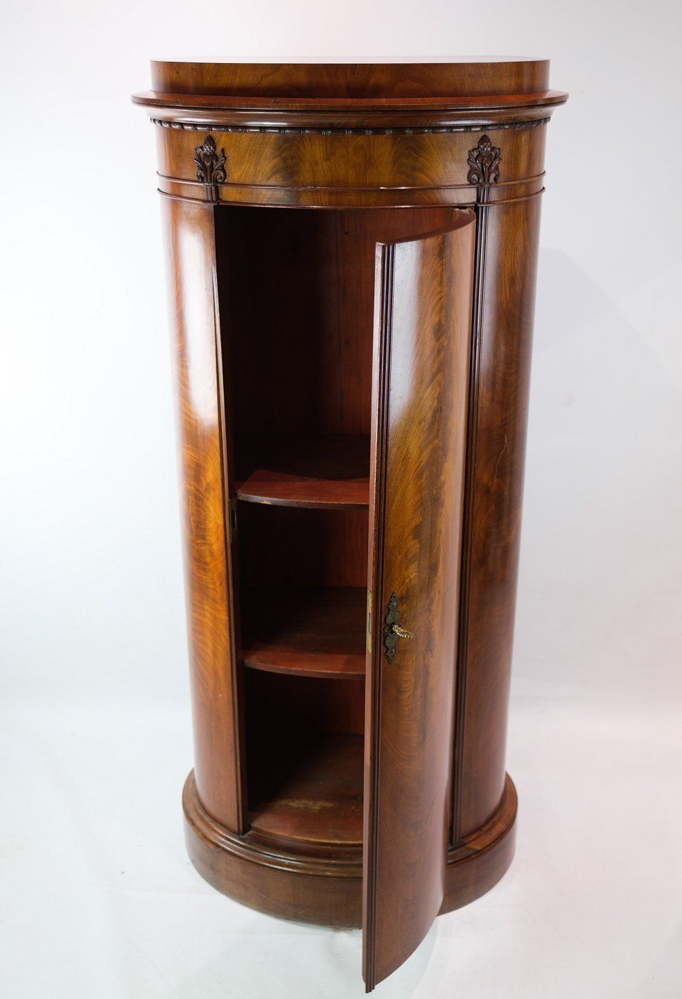 Antique Pedestal Cabinet In Mahogany With Carvings From 1840s photo for sale