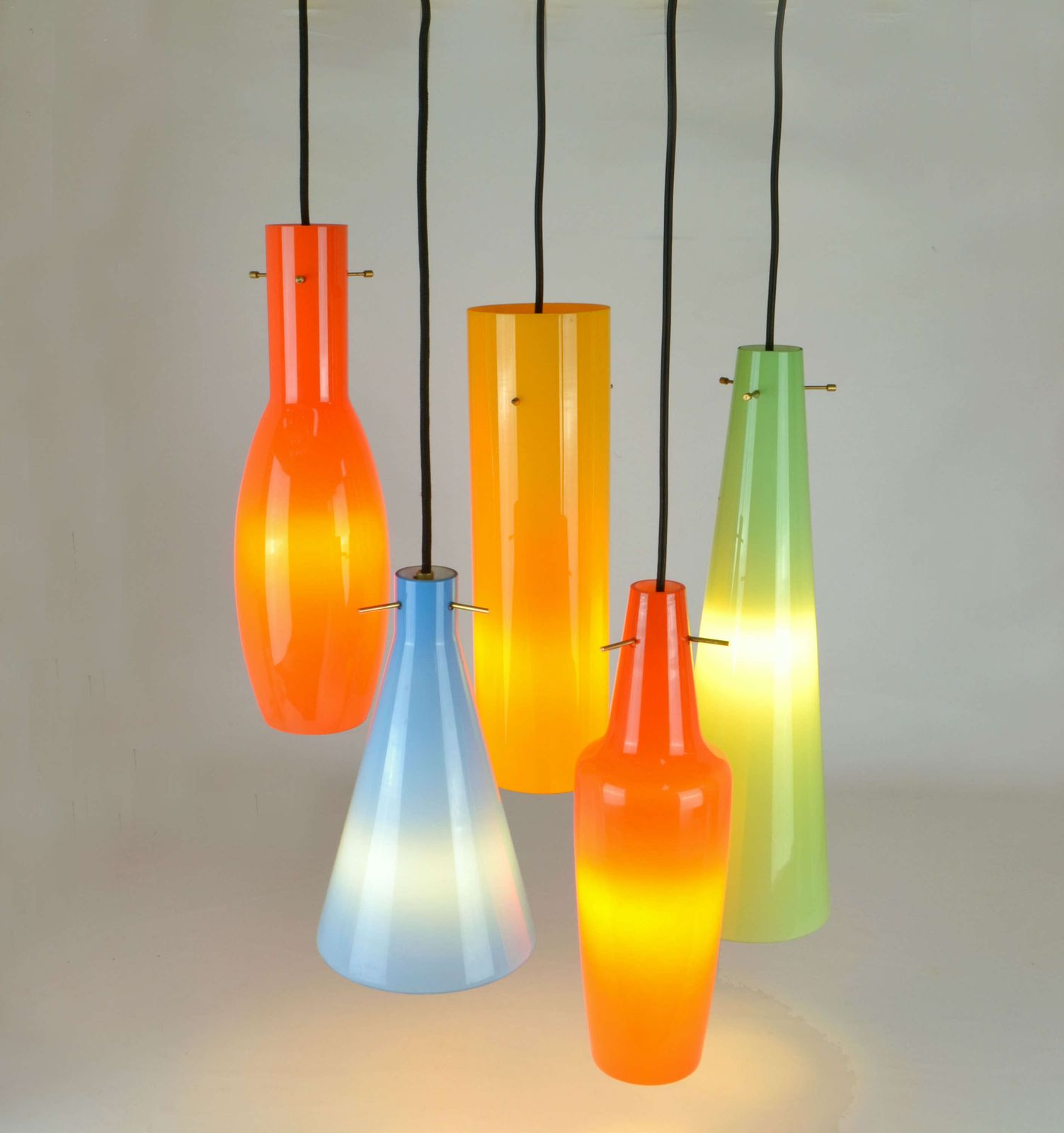 Set Of Five Color Glass Vistosi Murano 1950's Pendants photo vinterior