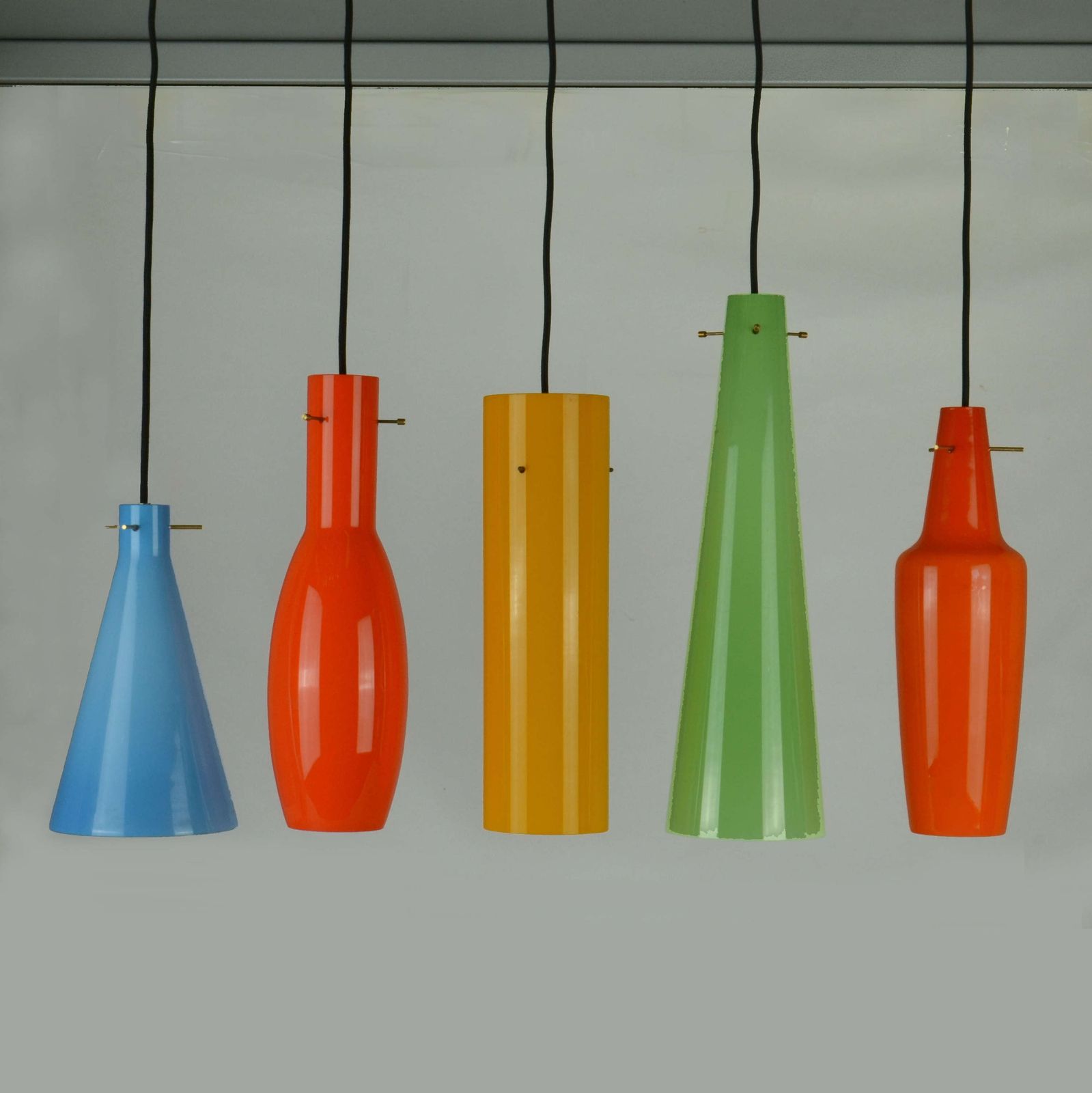 Set Of Five Color Glass Vistosi Murano 1950's Pendants photo vintage