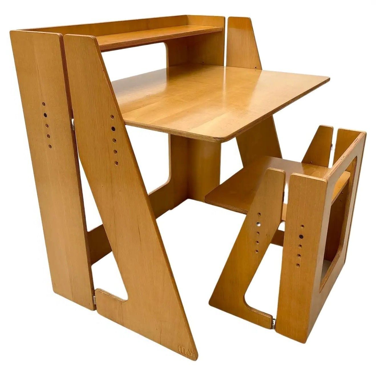 Mid Century Modern Foldable Wooden "6m" Desk & Chair Set