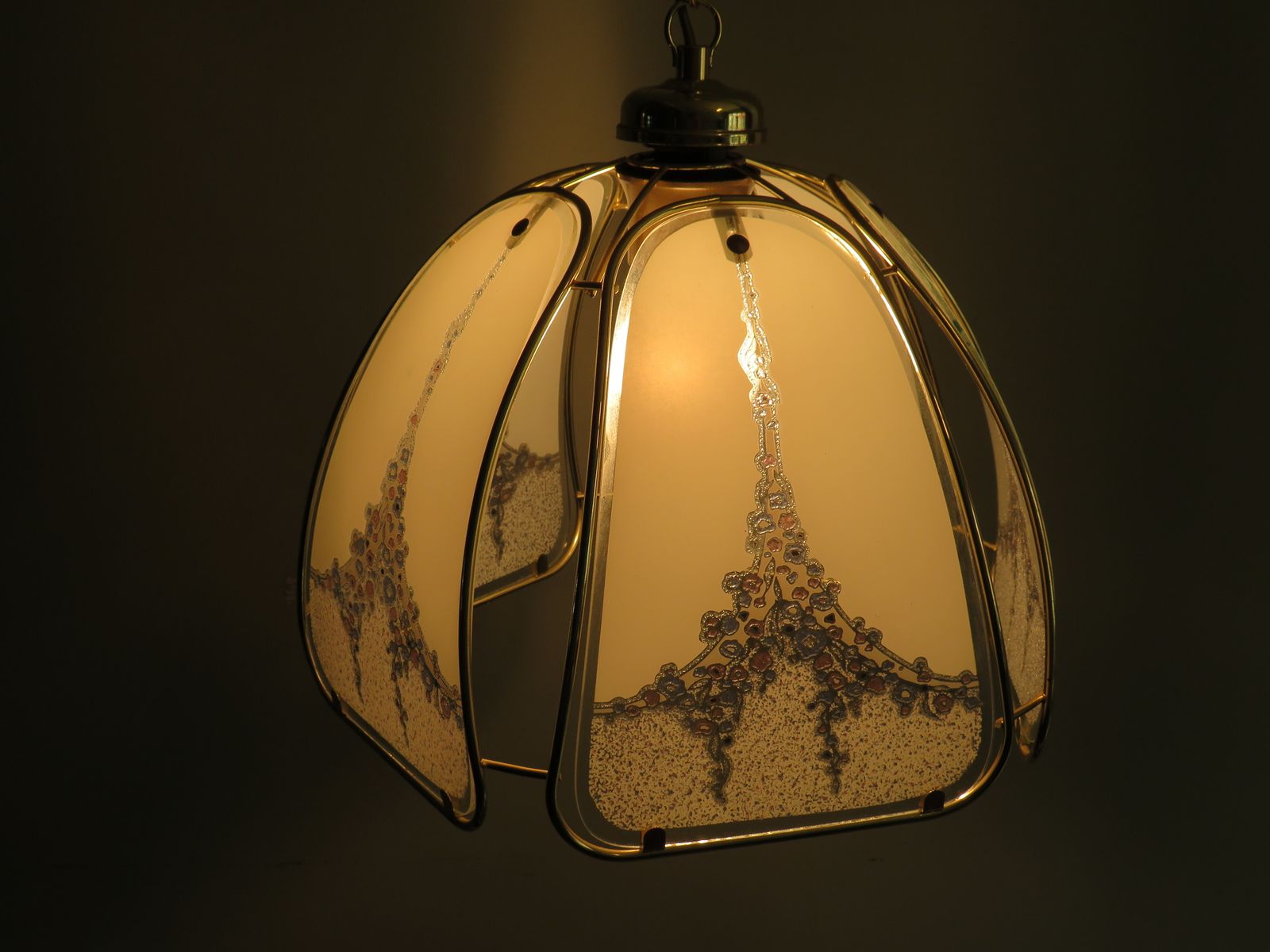 Pendant In Gilt Metal And Murano Glass Panels By Eglo Leuchten Austria 1970 photo for sale