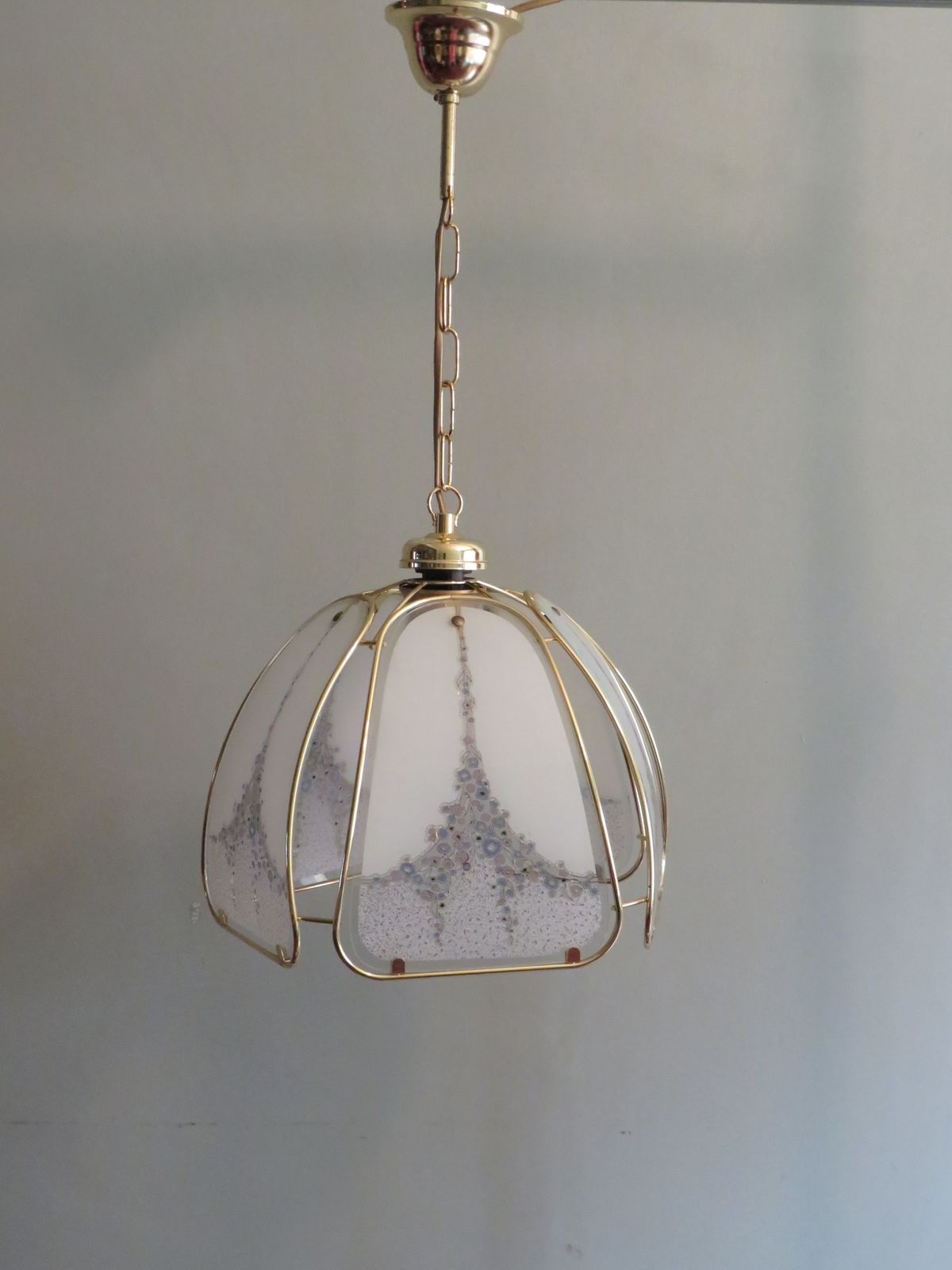 Pendant In Gilt Metal And Murano Glass Panels By Eglo Leuchten Austria 1970