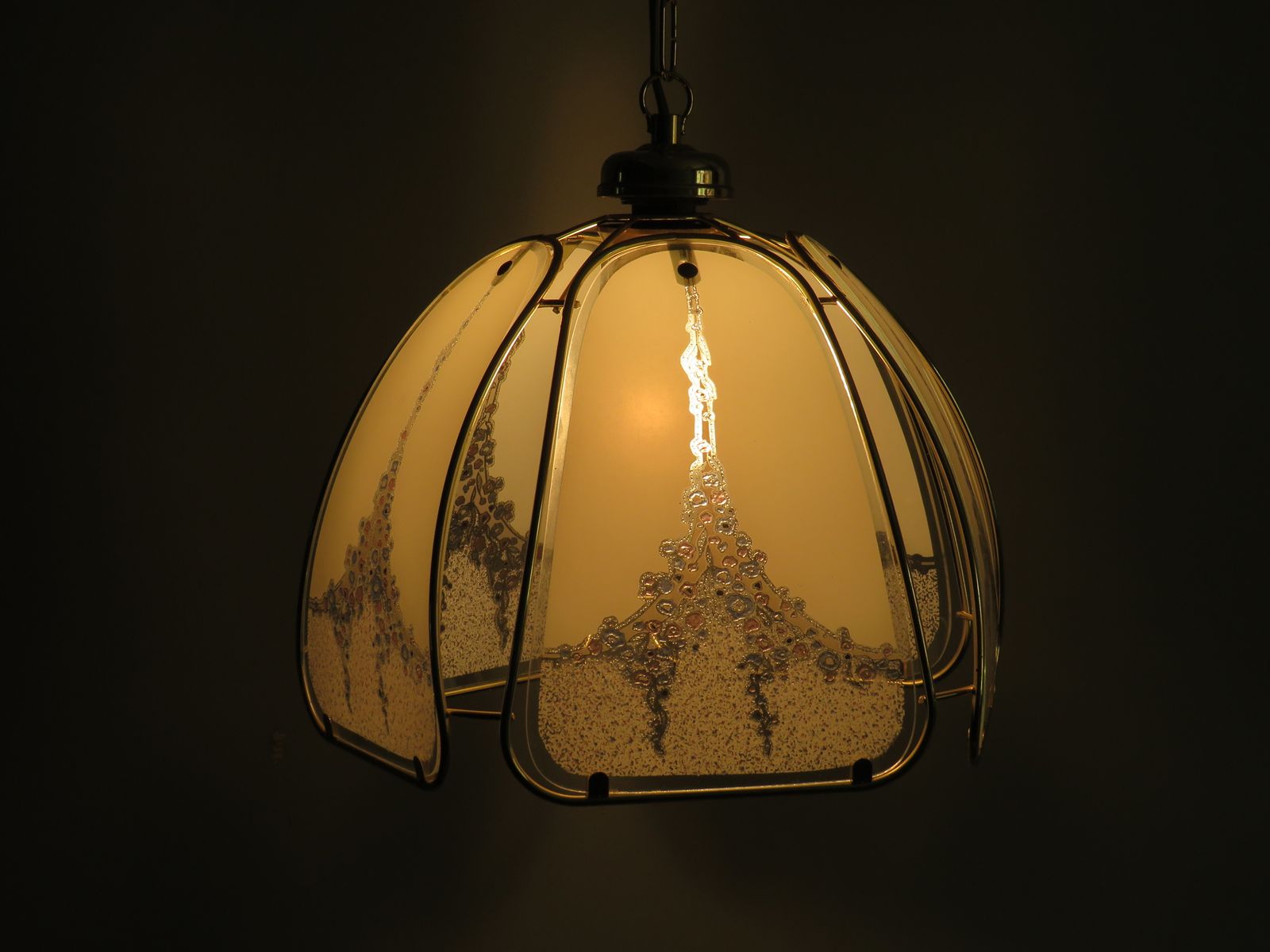 photo furniture Pendant In Gilt Metal And Murano Glass Panels By Eglo Leuchten Austria 1970