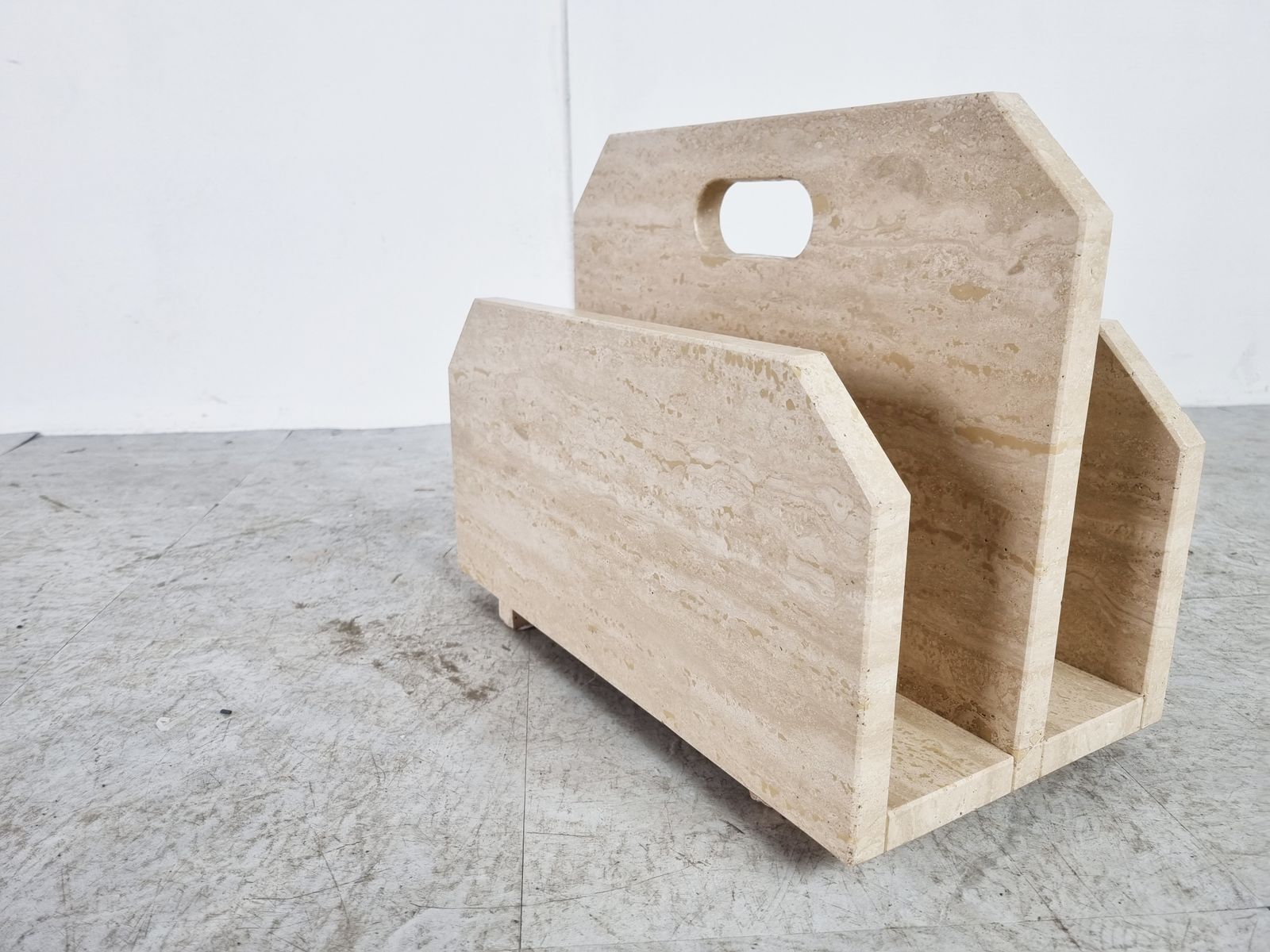 Vintage Travertine Magazine Holder, 1970s