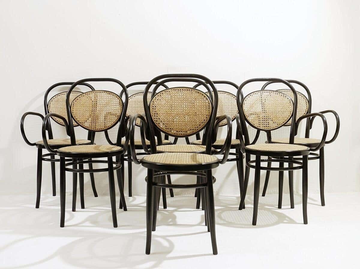 3971.0 Set Of 8 Thonet Armchairs Model Nr. 15, Black Wood And Cane, 1900s photo
