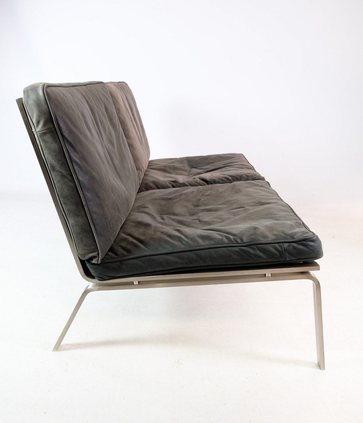 2 Person Sofa In Stainless Steel & Black Leather Cushions   Man   Norr11 photo 2095.0