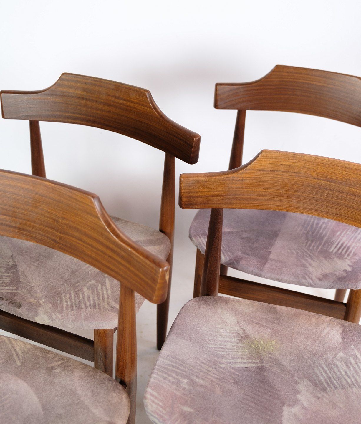Four Dining Room Chairs In Teak And Grey Fabric By Hans Olsen From 1960s photo for sale