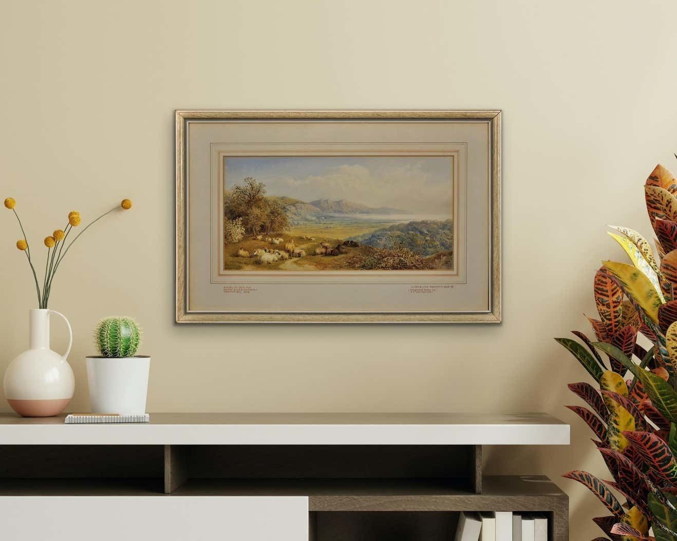 photo vinterior Cornelius Pearson 1805 To 1891. Crymlyn Bog And Neath River Estuary Swansea Bay 1872. Wales. Afon Nedd, Bae Abertawe. Framed Watercolour Painting.