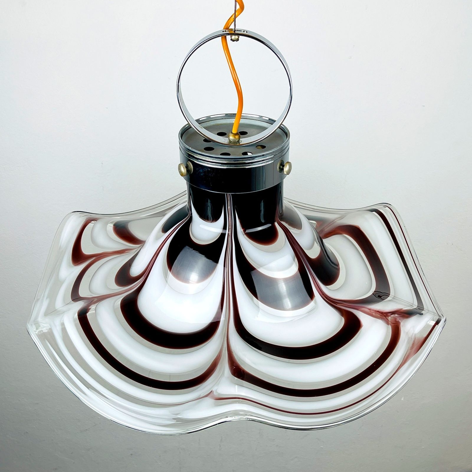 Original Murano Glass Brown Pendant Lamp Flower By Av Mazzega Italy 1970s