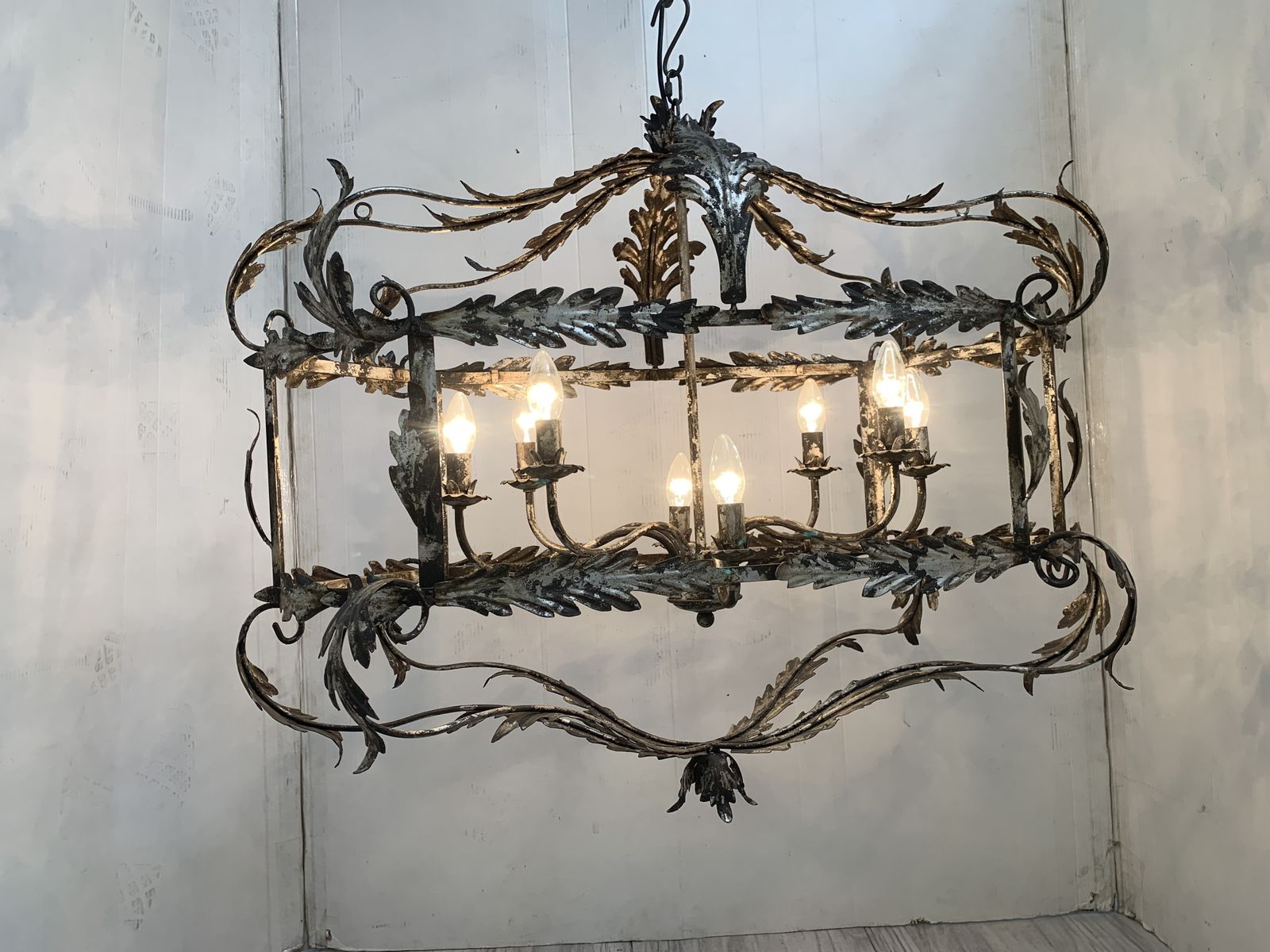 Chandelier In Silver + Argilla Metal Big And Impressive  Wrought Iron Florentine Art Made In Italy photo furniture