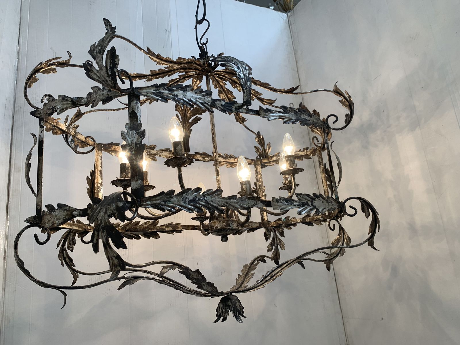 Chandelier In Silver + Argilla Metal Big And Impressive  Wrought Iron Florentine Art Made In Italy