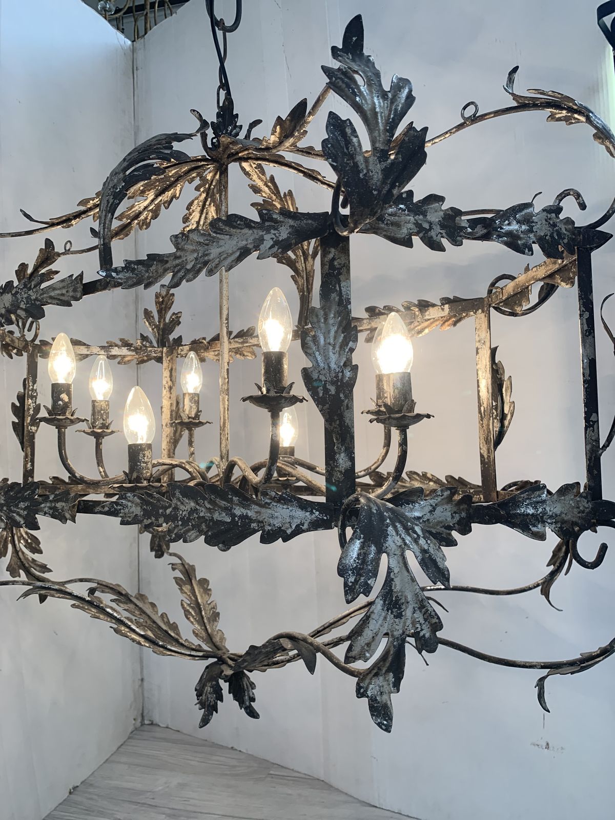 Chandelier In Silver + Argilla Metal Big And Impressive  Wrought Iron Florentine Art Made In Italy photo buy