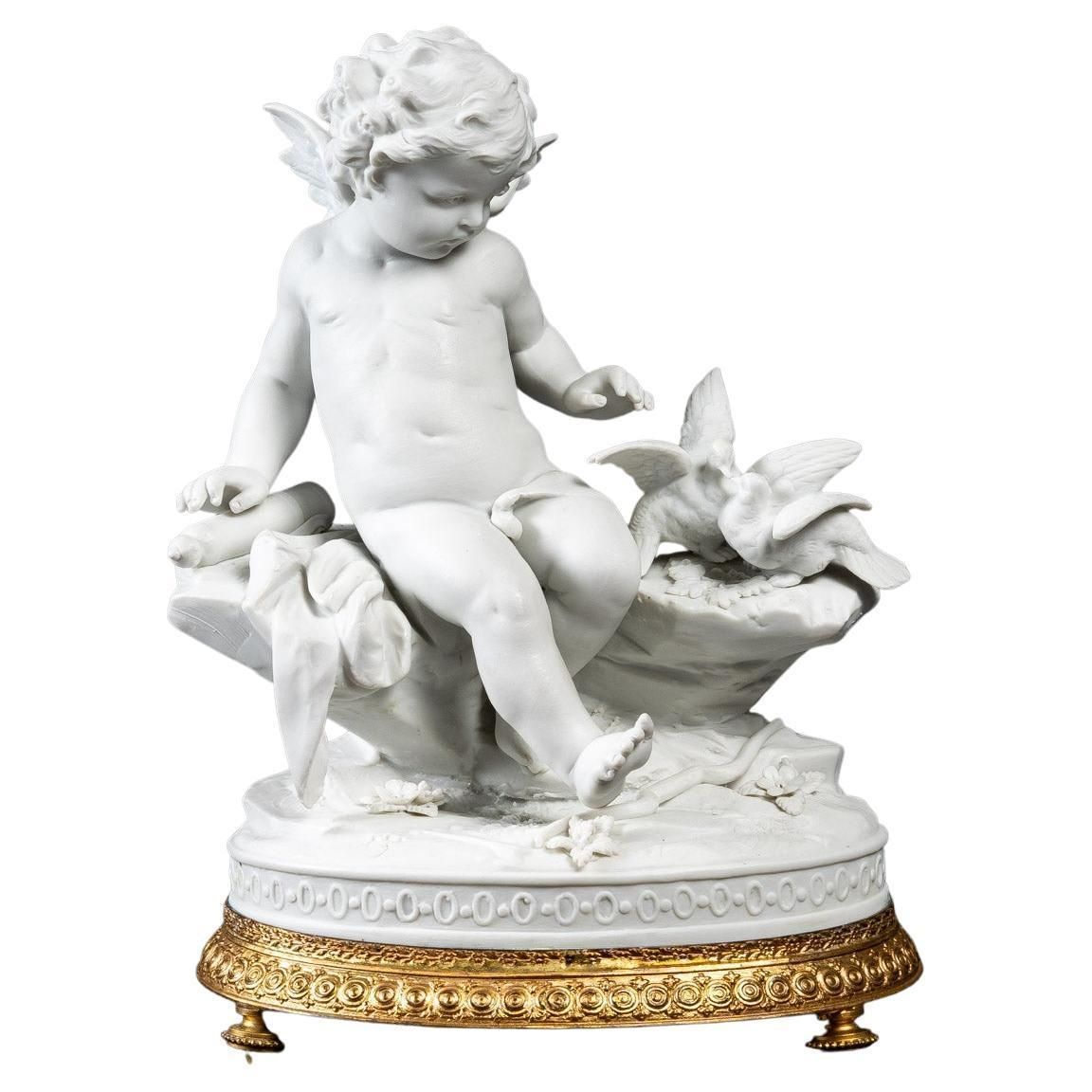 Small Angel With Birds In Biscuit, End Of The 19th Century