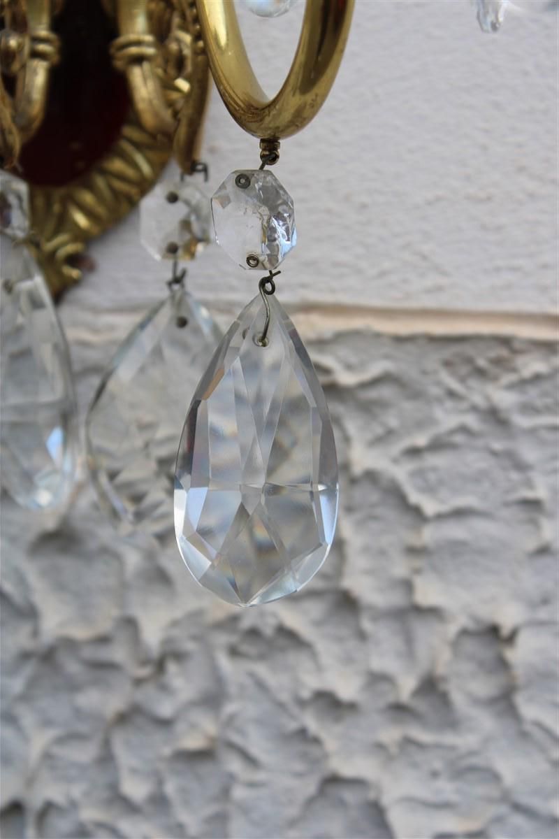 1266.0 Pair Of Wall Lamps In Brass And Mid Century Italian Crystal Enamels 1950s photo