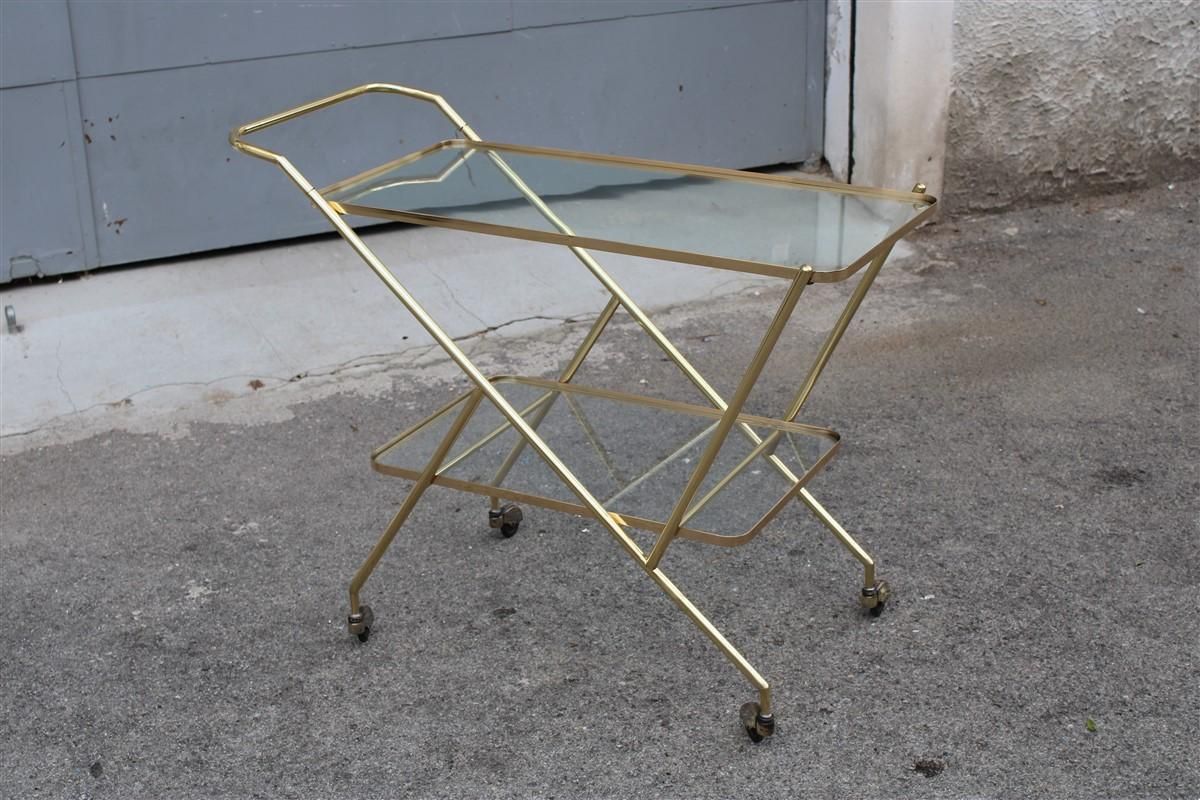 Stylized Solid Brass Bar Trolley Mid Century Italian Design 1950 Cesare Lacca photo furniture