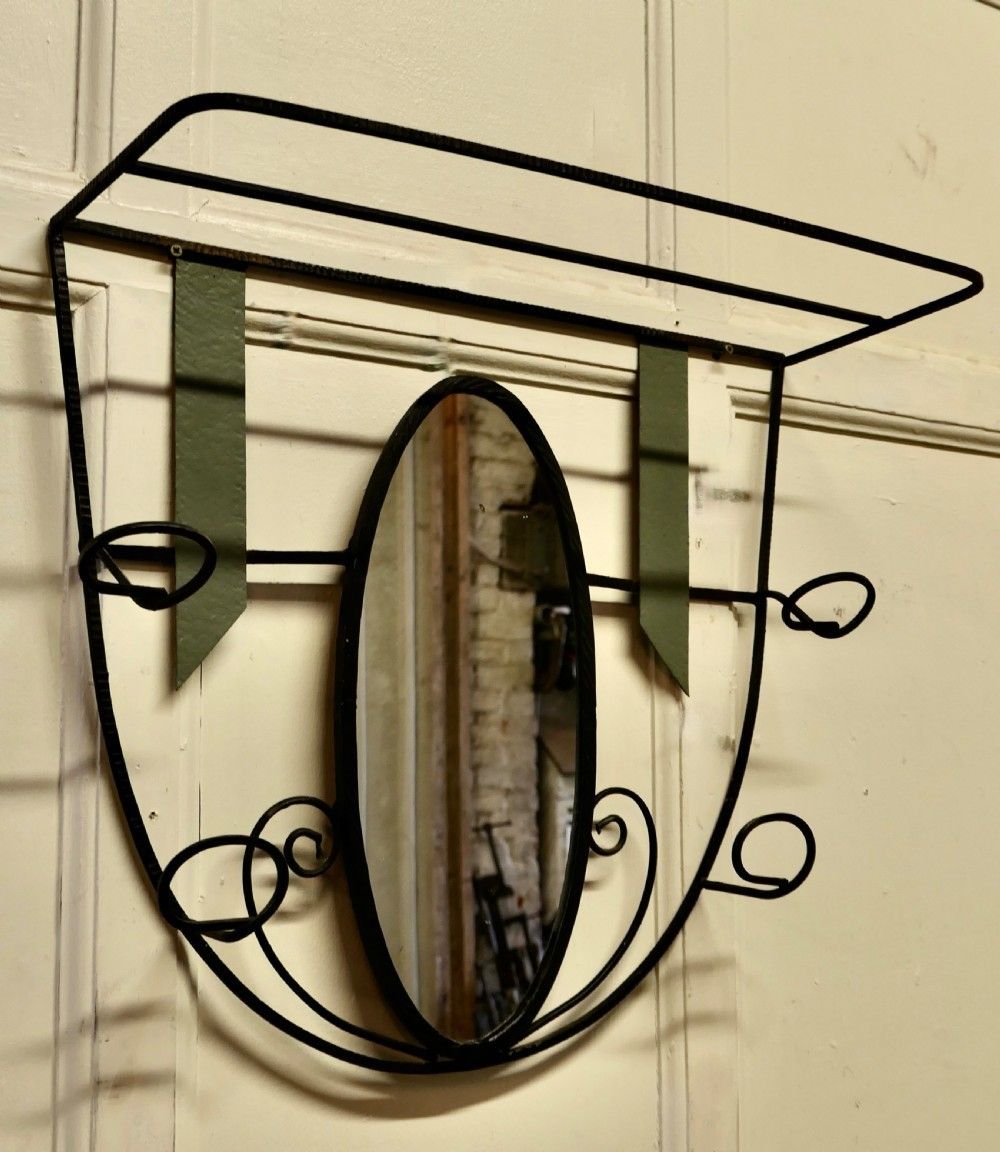 French Retro Chic Iron And Toleware Hat And Coat Rack With Oval Mirror photo furniture