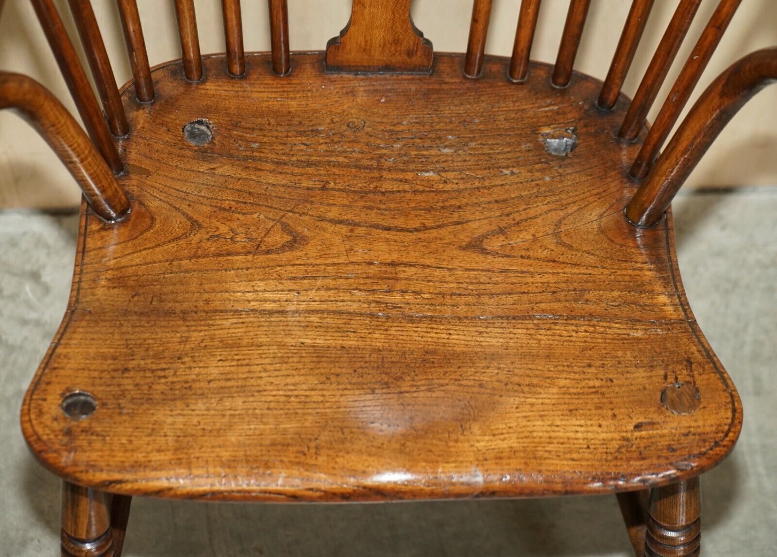 Rich Colour Antique 19th Century Elm Wheel Back West Country Windsor Armchair photo Furniture