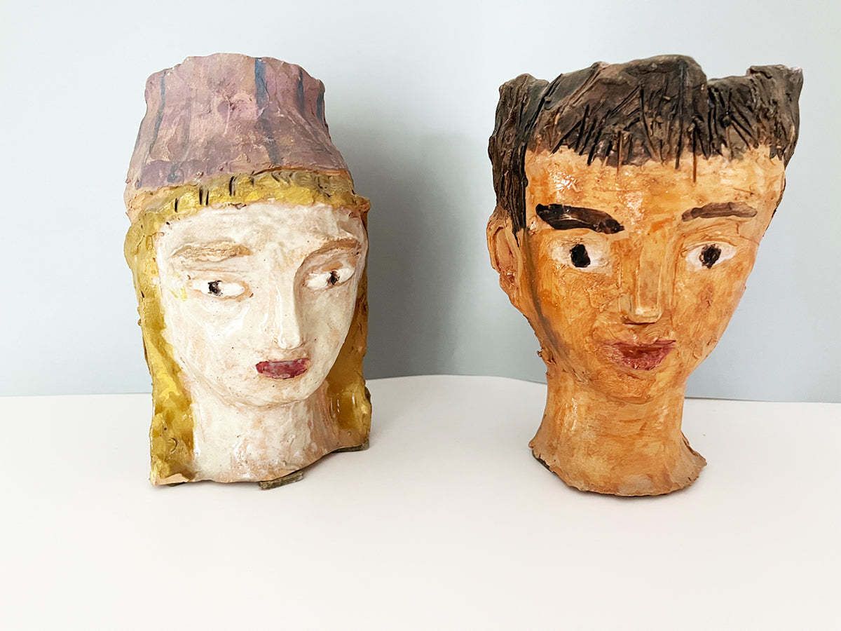 Pair Of Hand Decorated Ceramic Heads   Art photo furniture