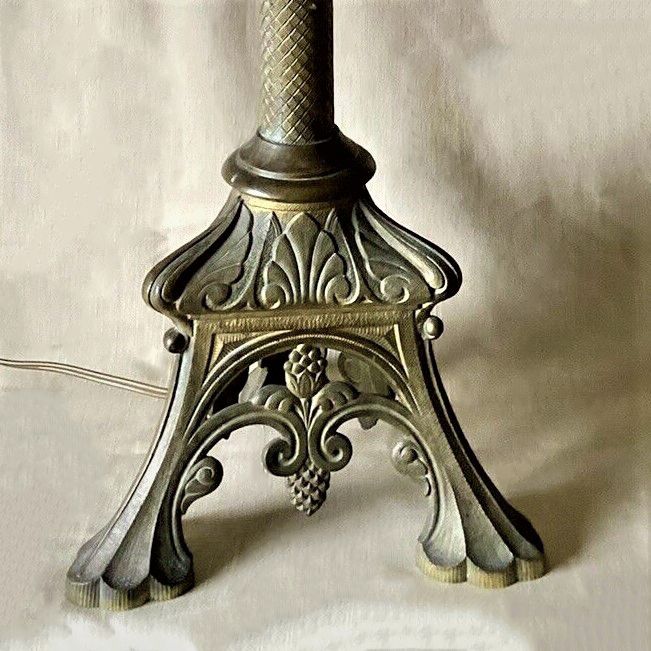 Early 19th Century Ecclesiastical Gilt Bronze Candlestick Lamp photo vintage