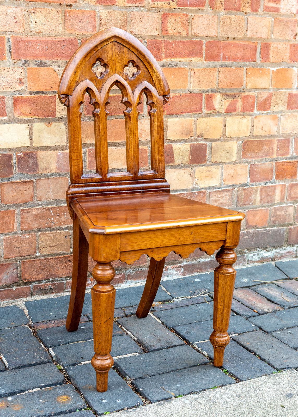 Gothic Revival Steeple Back Oak Chair Pugin Style Carved Hall Chair Tiger Oak Ecclesiastical photo 750.0