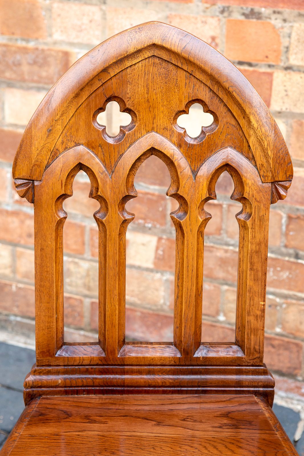 photo for sale Gothic Revival Steeple Back Oak Chair Pugin Style Carved Hall Chair Tiger Oak Ecclesiastical
