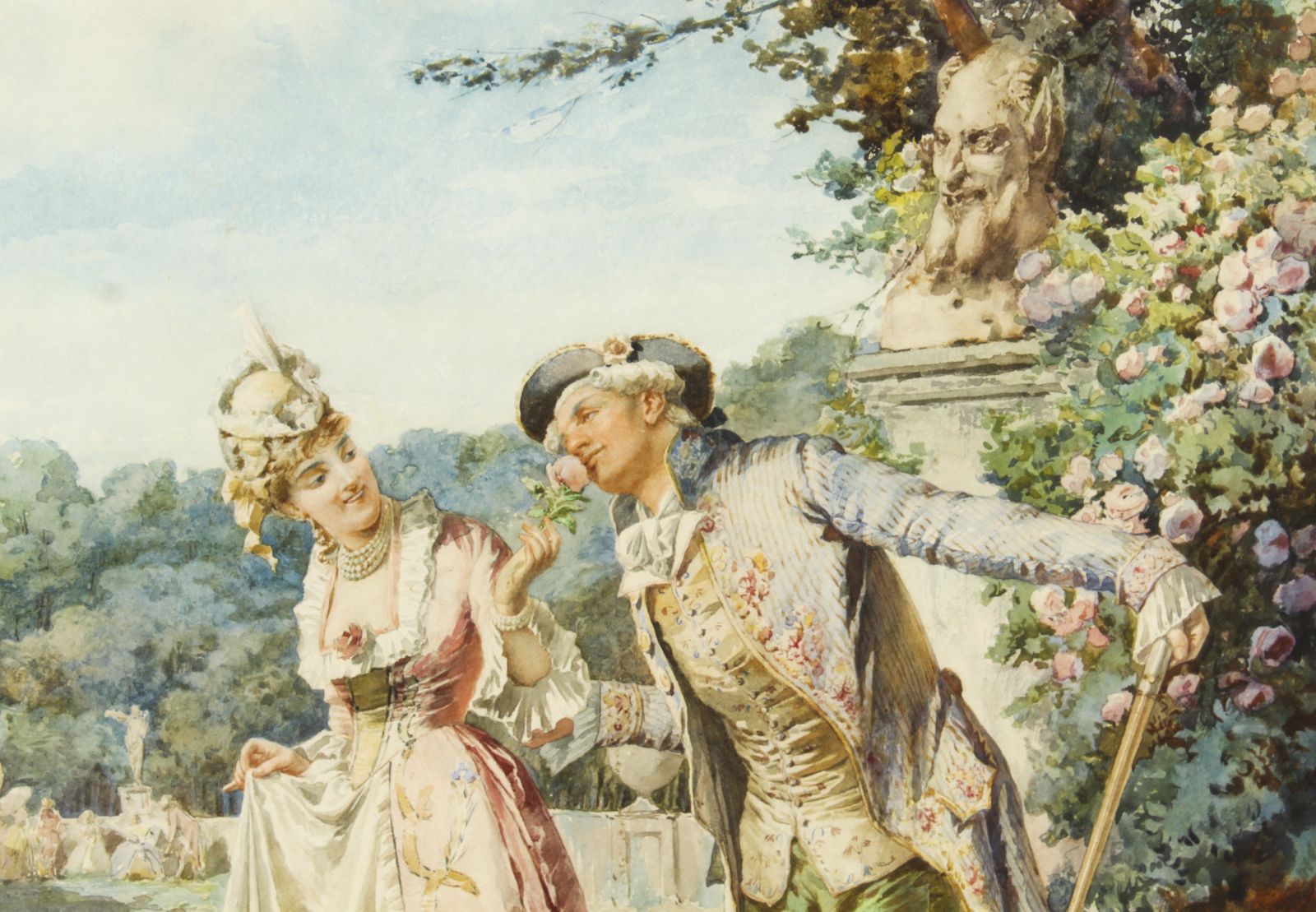 Antique Water Colour  "The Romantic Walk"  By  Belisario Gioja   19th C photo vinterior