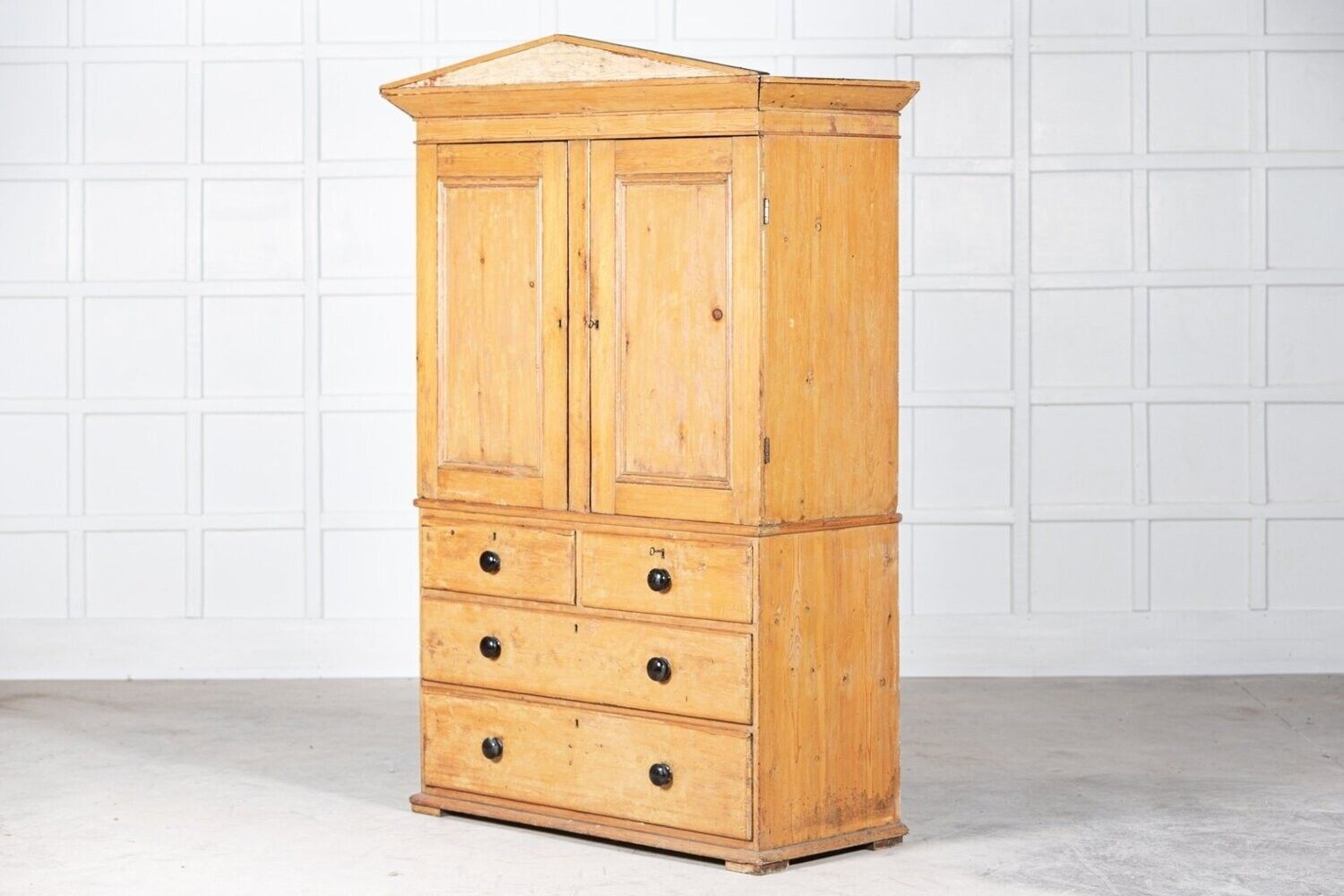 19thc Pedimented English Pine Linen Press photo for sale