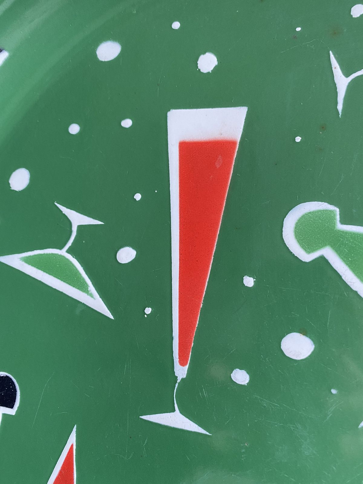 Green Enamel Cocktail Tray Platter With Drinks Party Motifs, Hand Painted Mid Century French Metal Serving Dish Charger C.1970 1970s photo 580.0