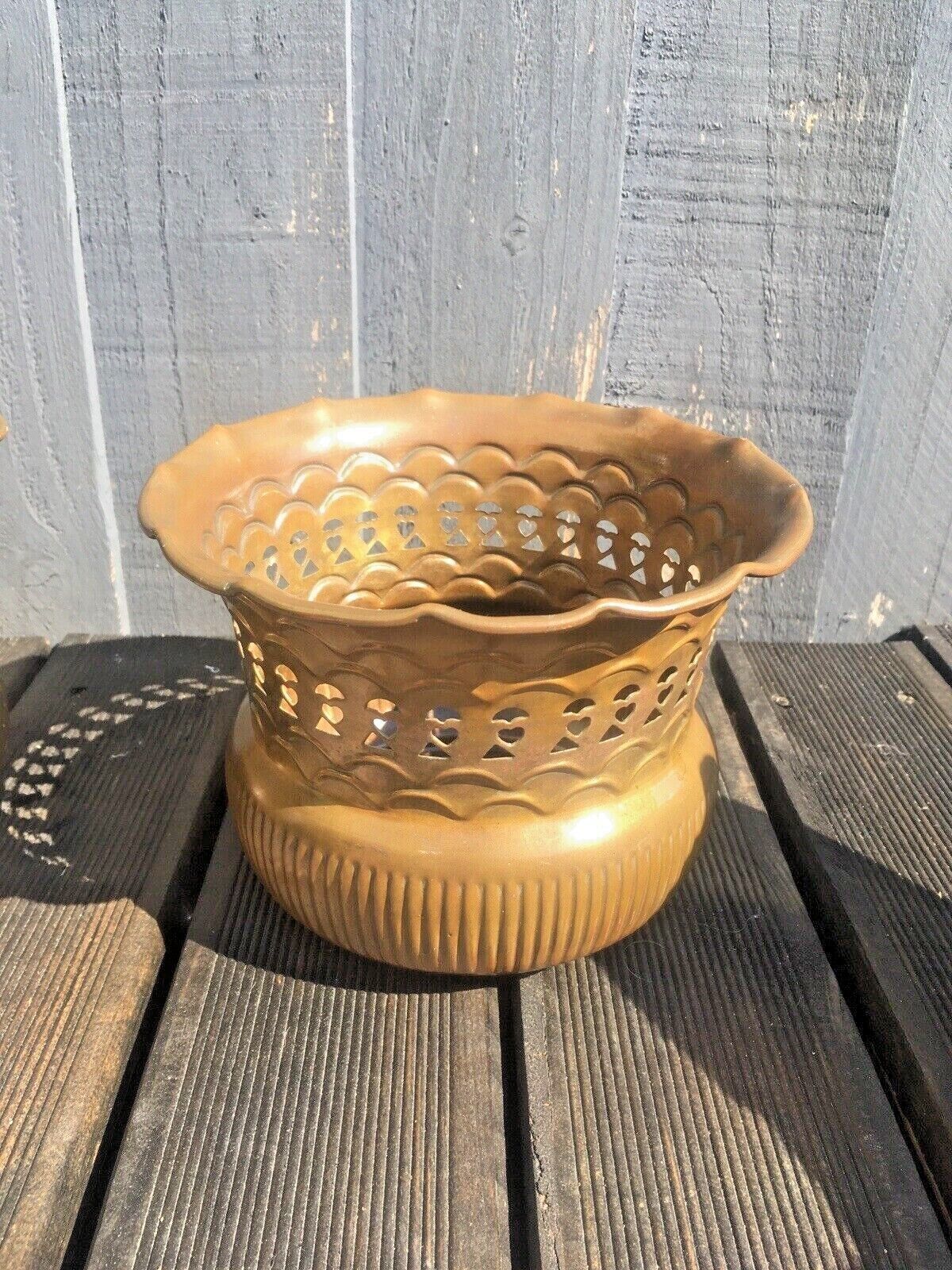 1 Vintage Brass Pierced Planter Flower Plant Herb Cacti Pot Boho Indian Antique photo furniture