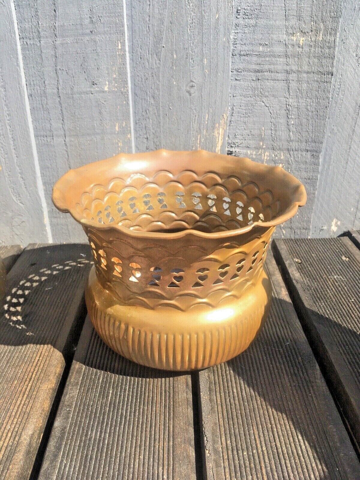 1 Vintage Brass Pierced Planter Flower Plant Herb Cacti Pot Boho Indian Antique photo Home Decor