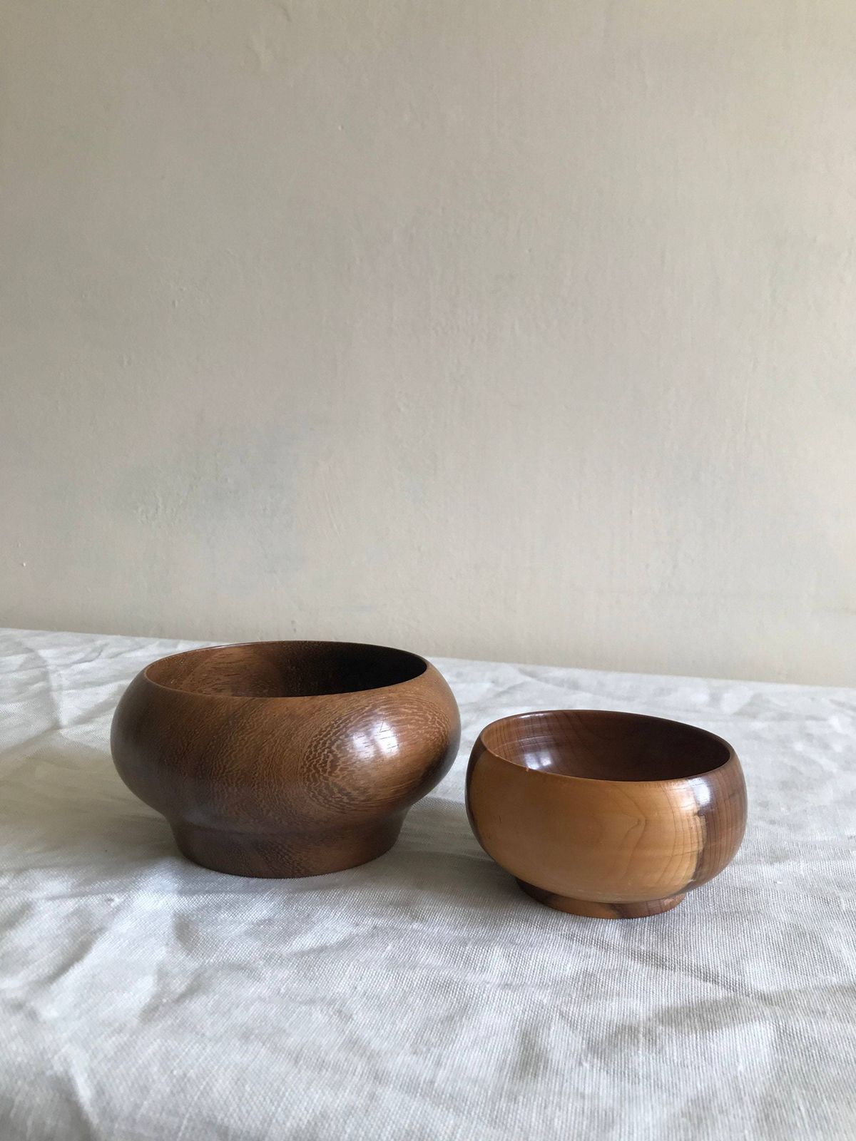 photo furniture Handmade Wooden Bowls In Solid Yew, Set Of Two Vintage Nesting Dishes