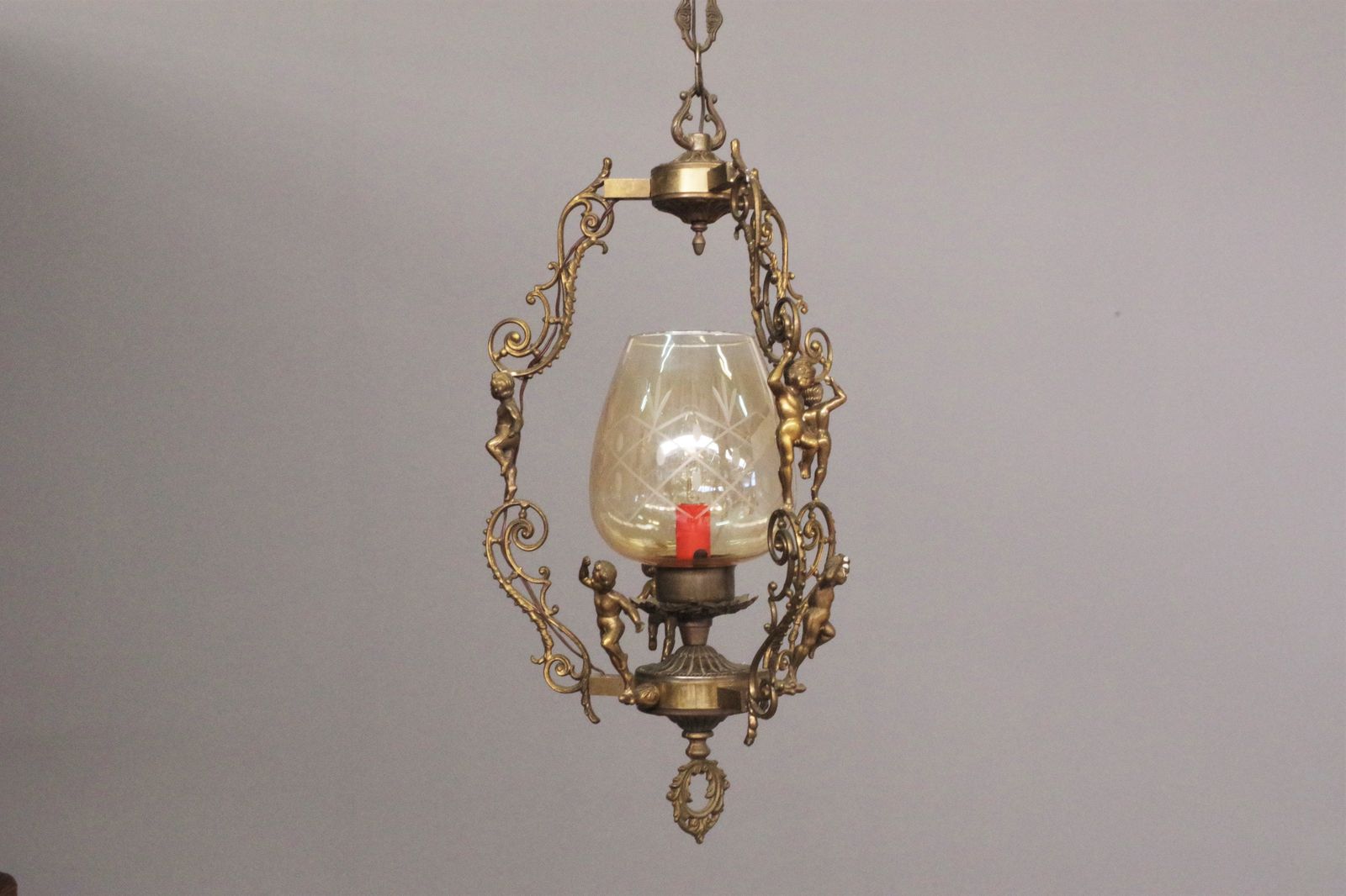 Bronze Pendant Lamp With Angels, 1960s