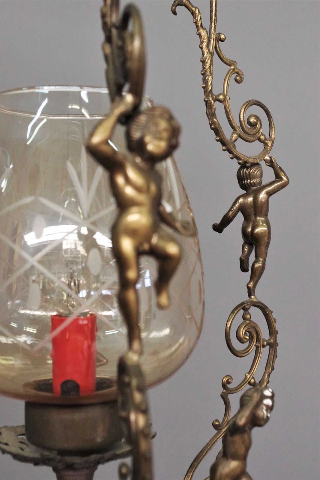 Bronze Pendant Lamp With Angels, 1960s photo buy