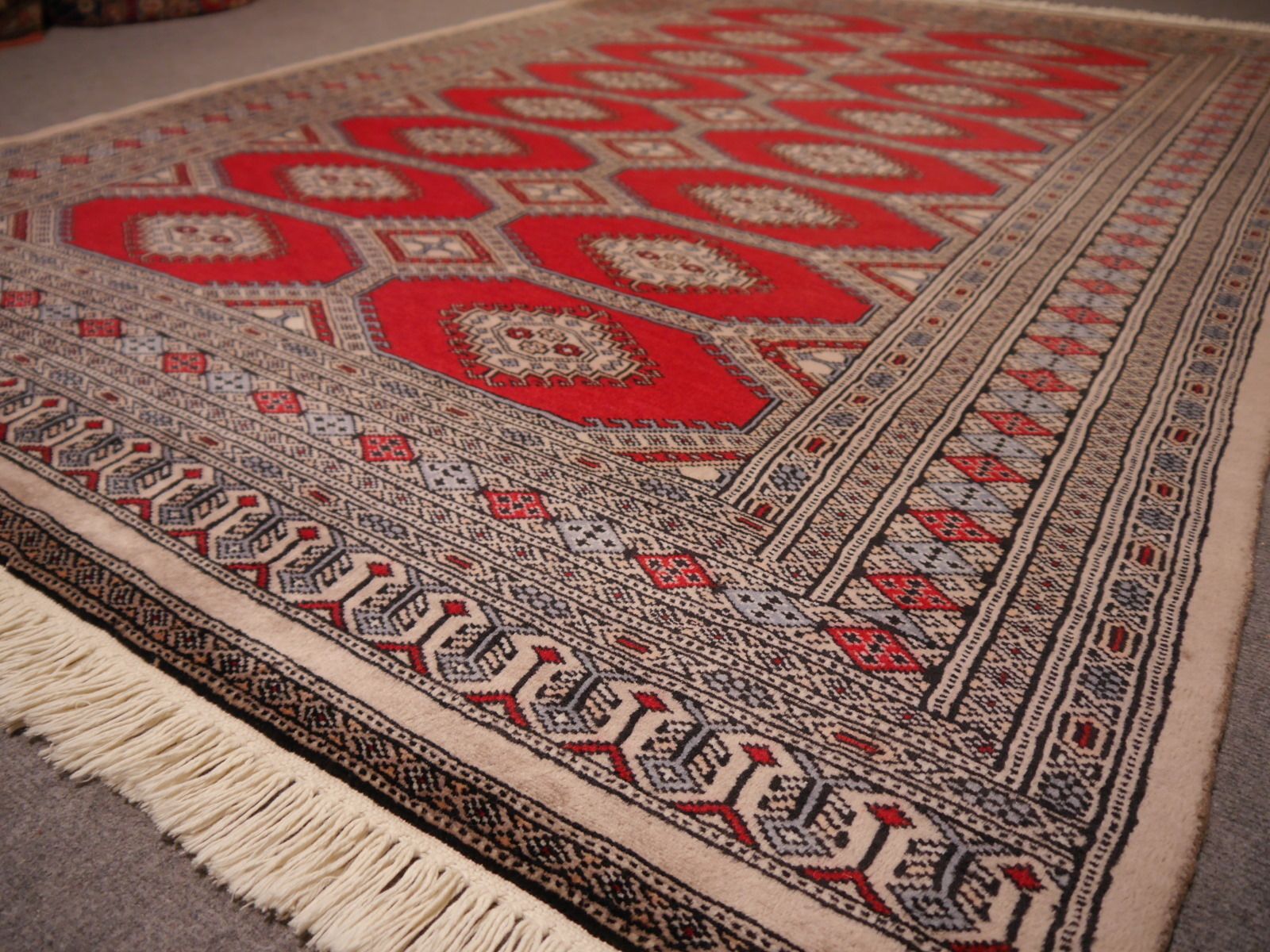 Vintage Turkmen Rug From Pakistan, 1980s Dark Red, Grey  photo vinterior