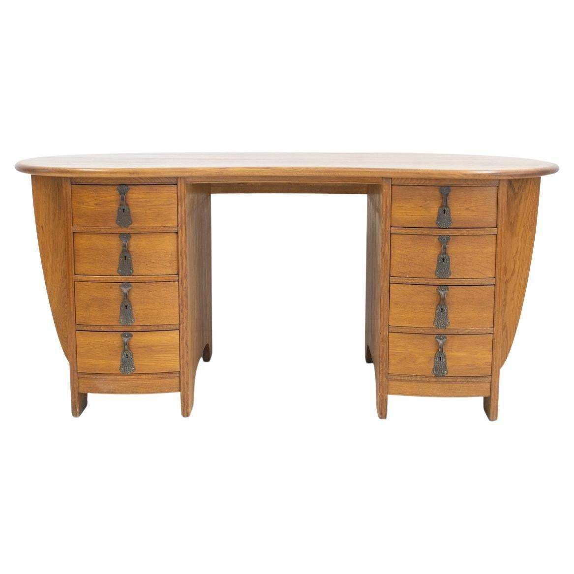 Swedish Art Nouveau Style Oak Writing Desk