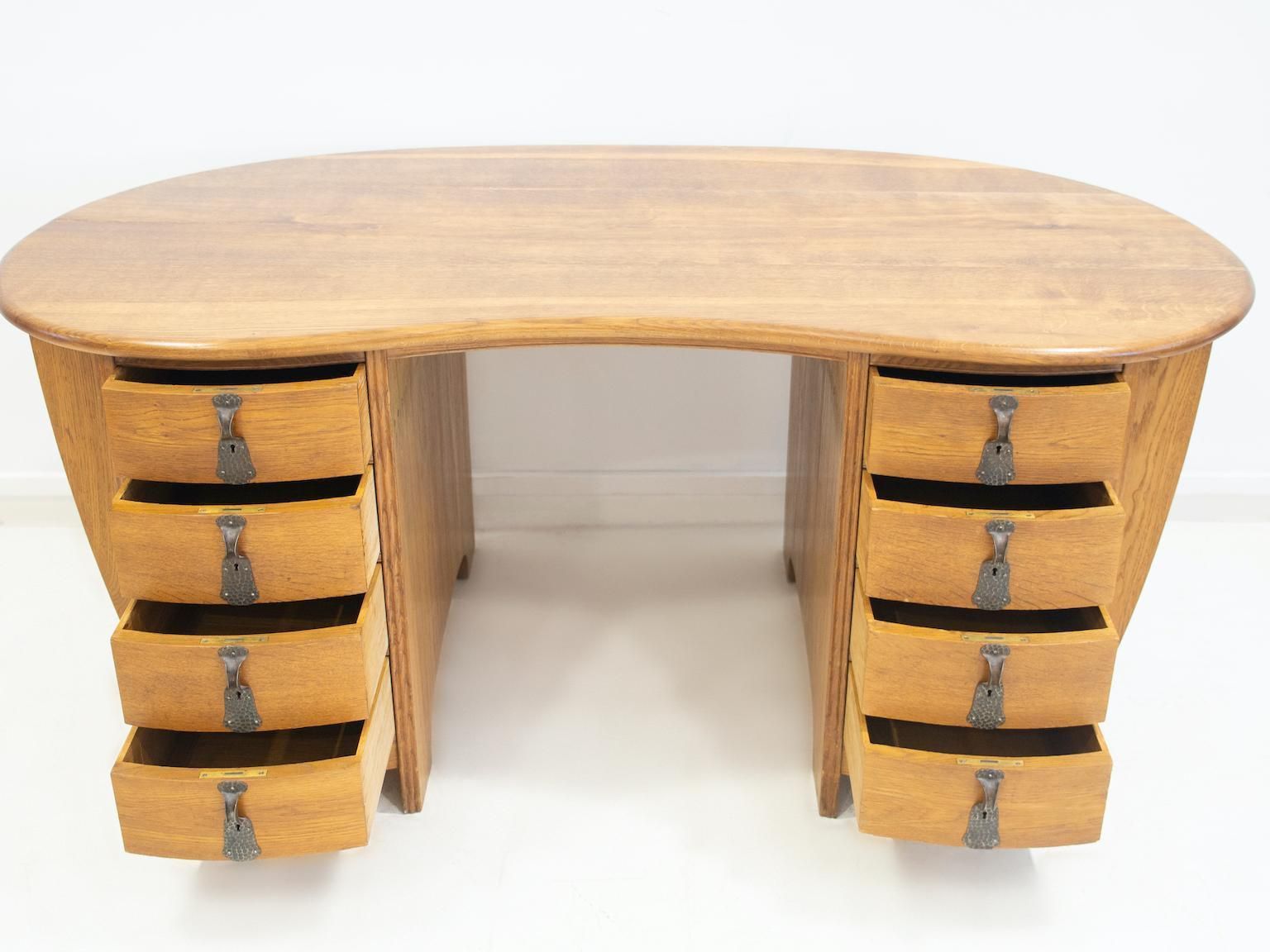 Swedish Art Nouveau Style Oak Writing Desk photo Furniture
