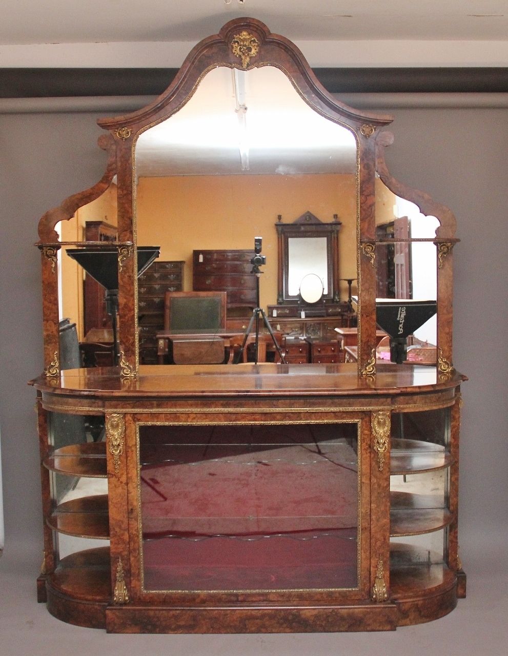 Exhibition Quality Antique 19th Century Burr Walnut Mirror Back Credenza photo furniture