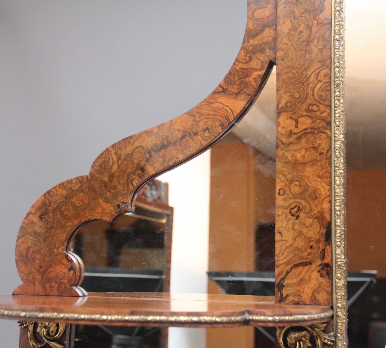 Furniture Exhibition Quality Antique 19th Century Burr Walnut Mirror Back Credenza photo
